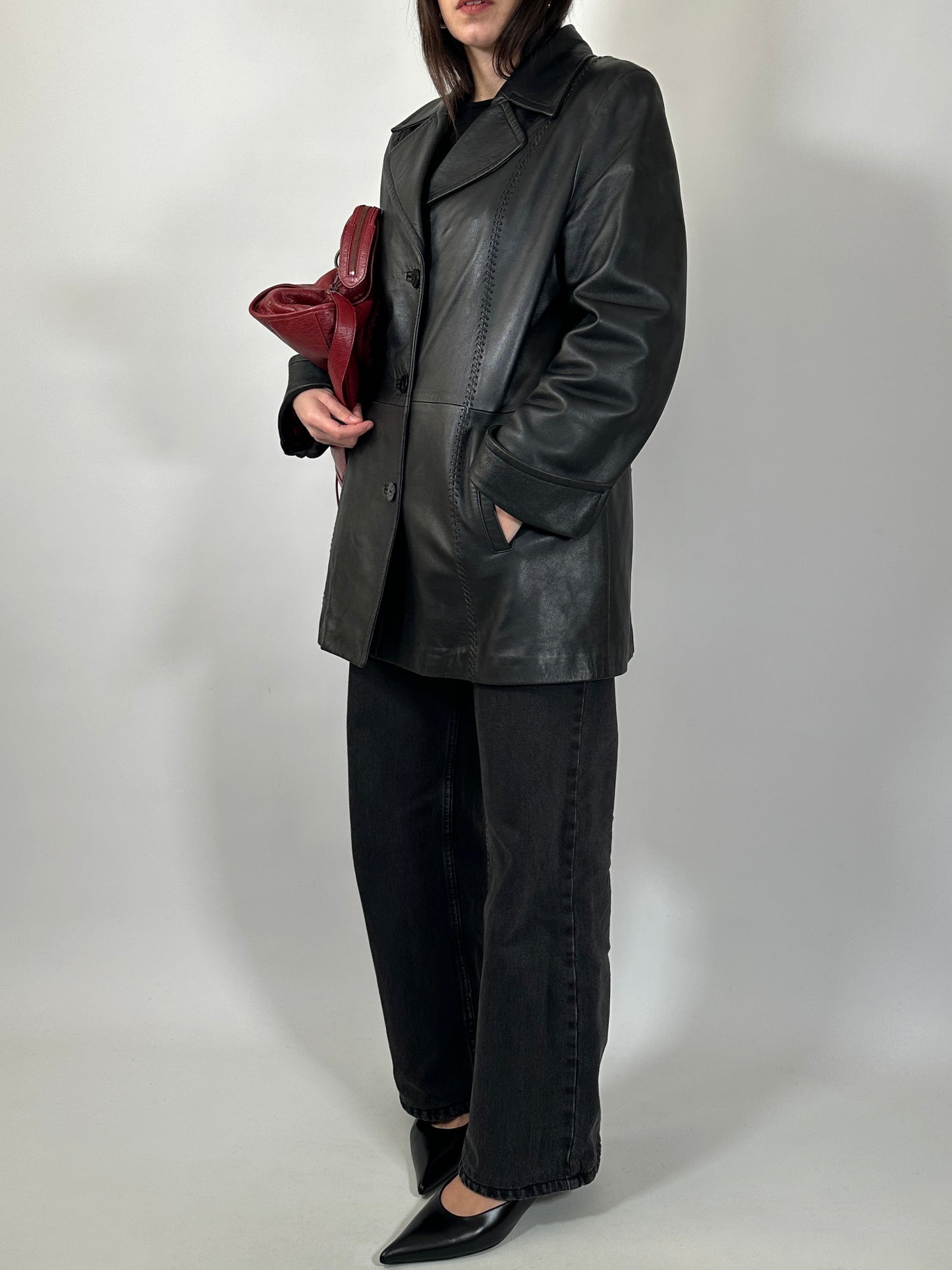 Soft Leather Nappa Coat with Whipstitch Details