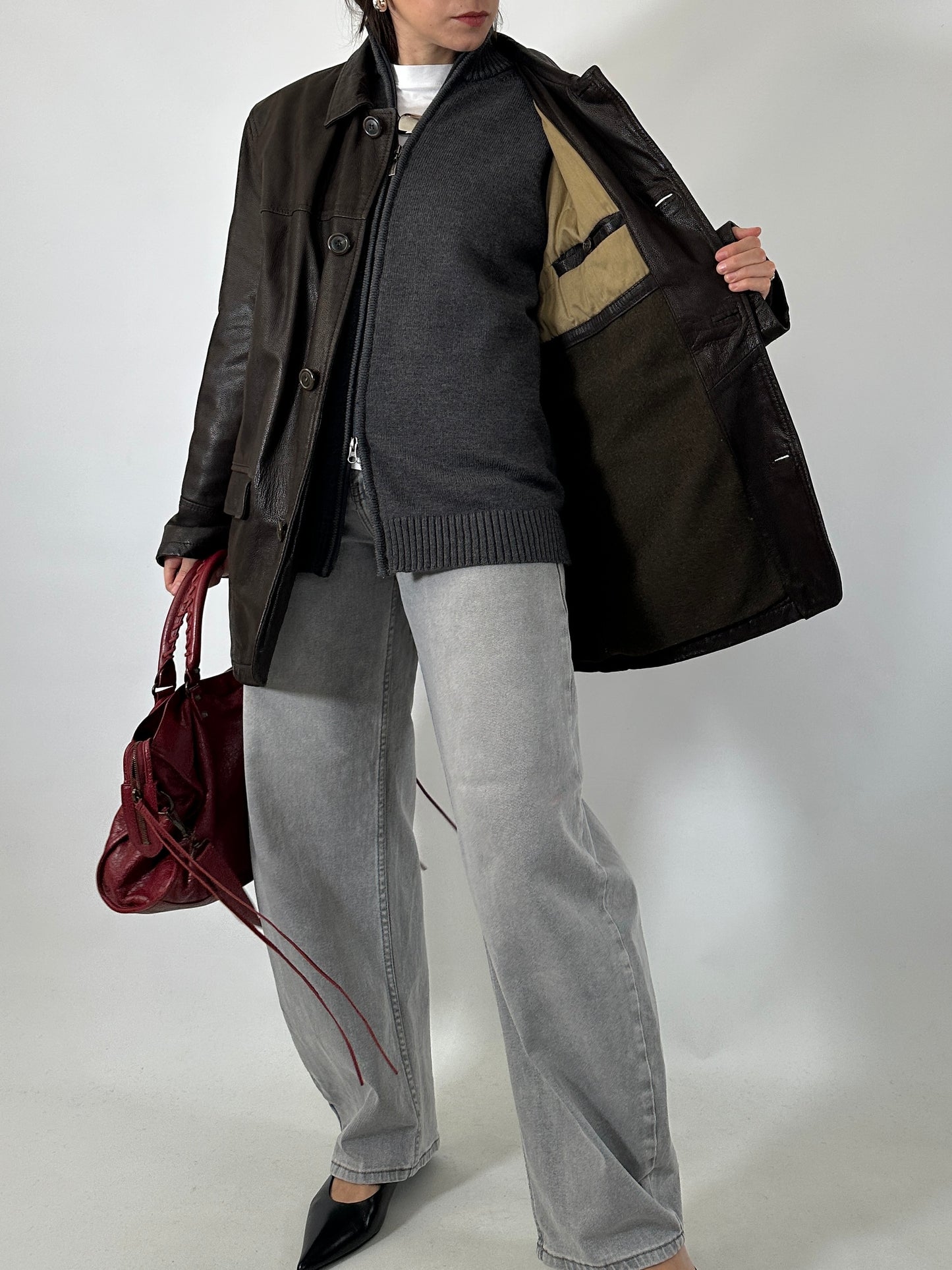 Soft leather coat with warm lining