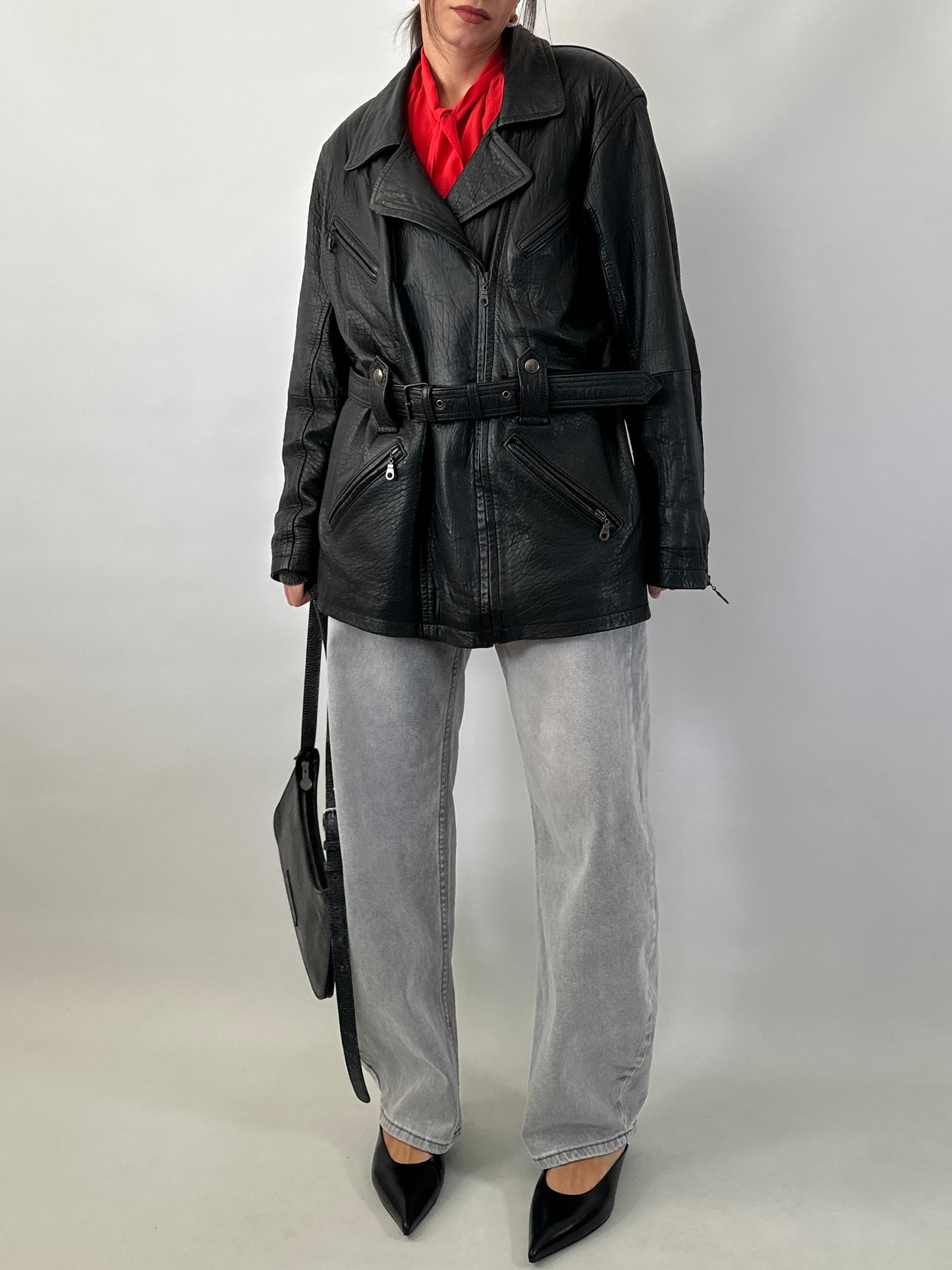 Vintage belted soft leather jacket