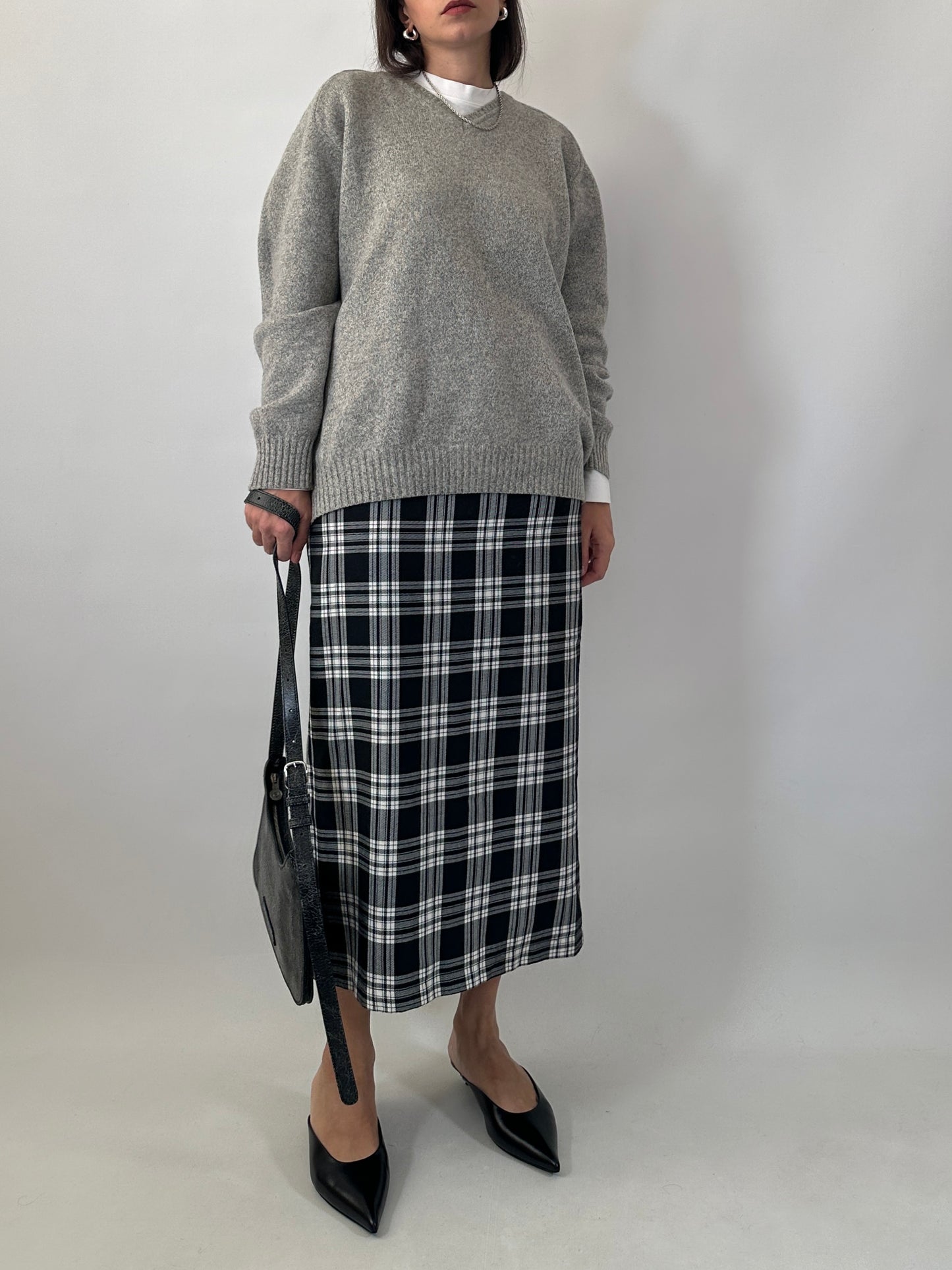 Checked long pencil skirt
