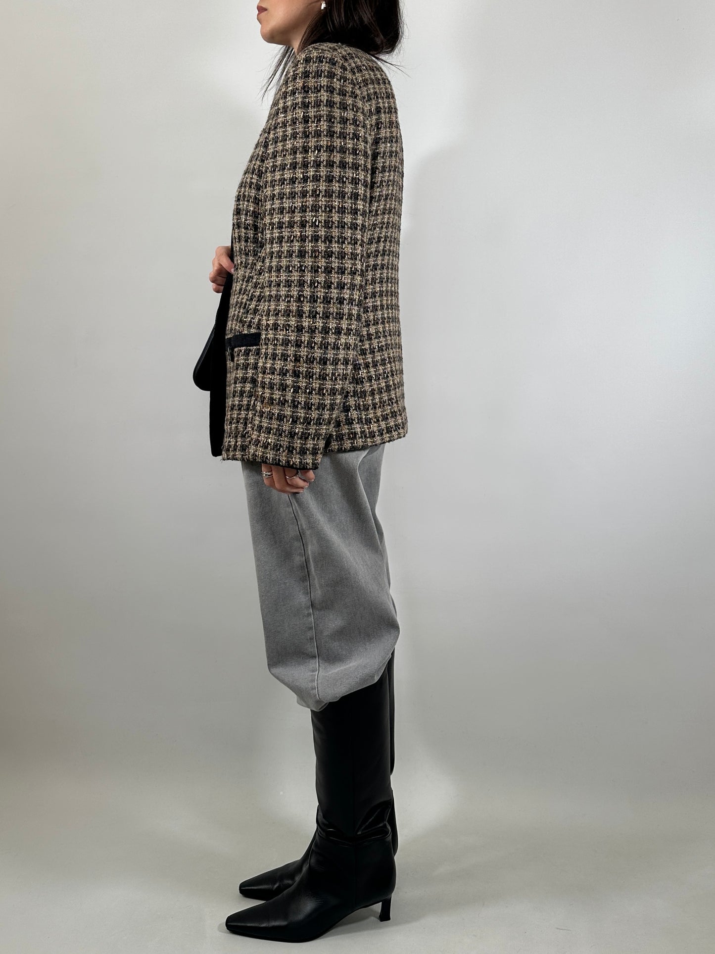 Vintage Collarless Tweed Jacket
