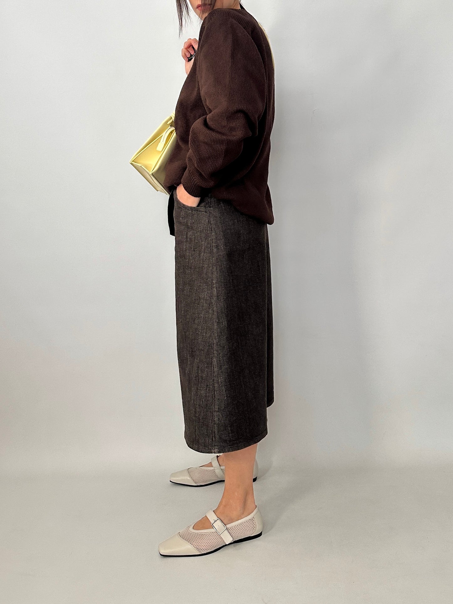 Max Mara chocolate denim wrap skirt