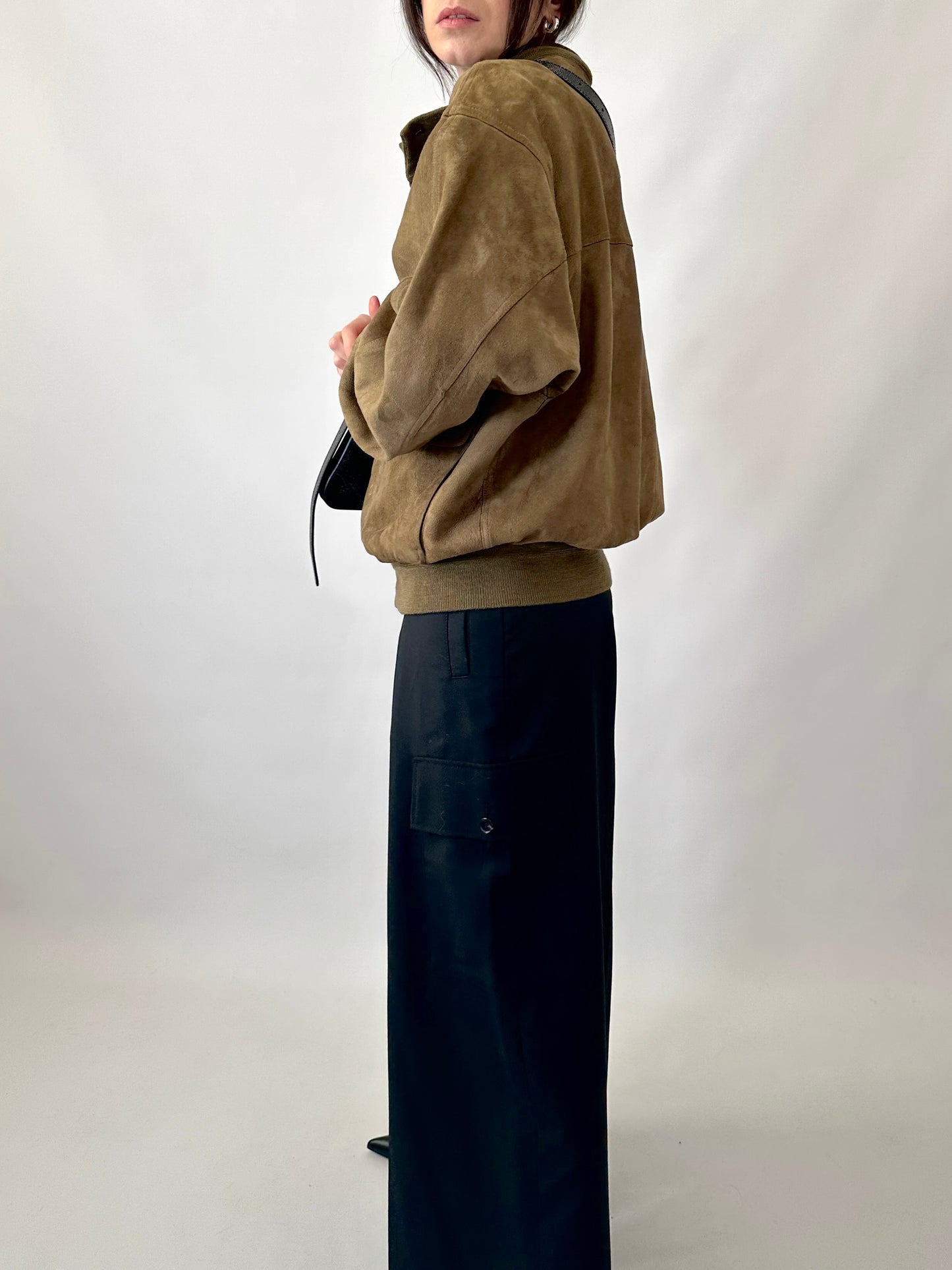 Real suede khaki bomber