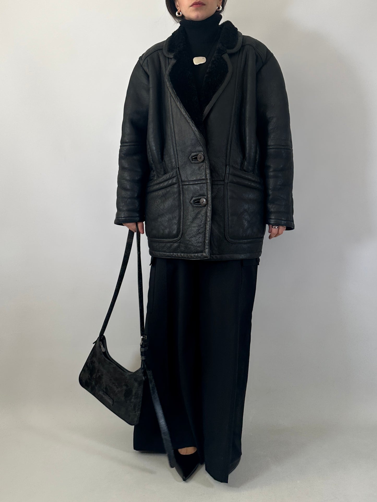 Vintage black shearling coat