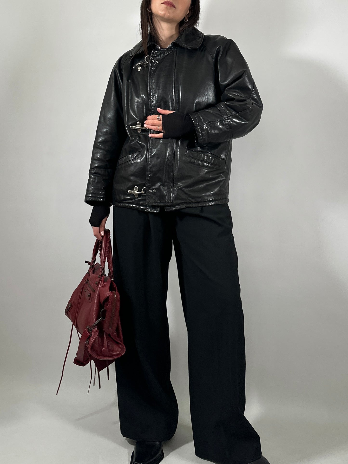 Hook Closure Leather Jacket