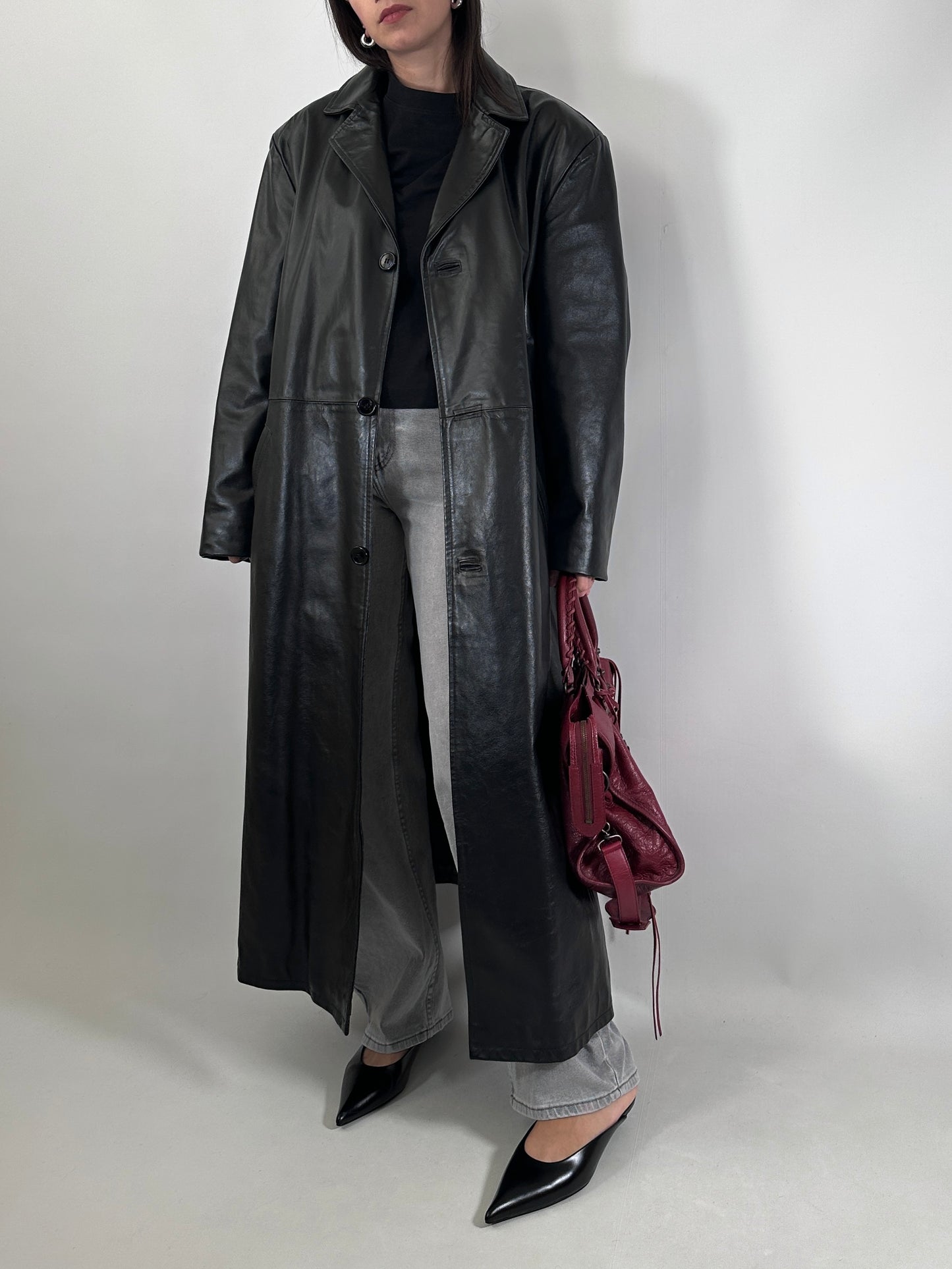 Extra long genuine leather coat