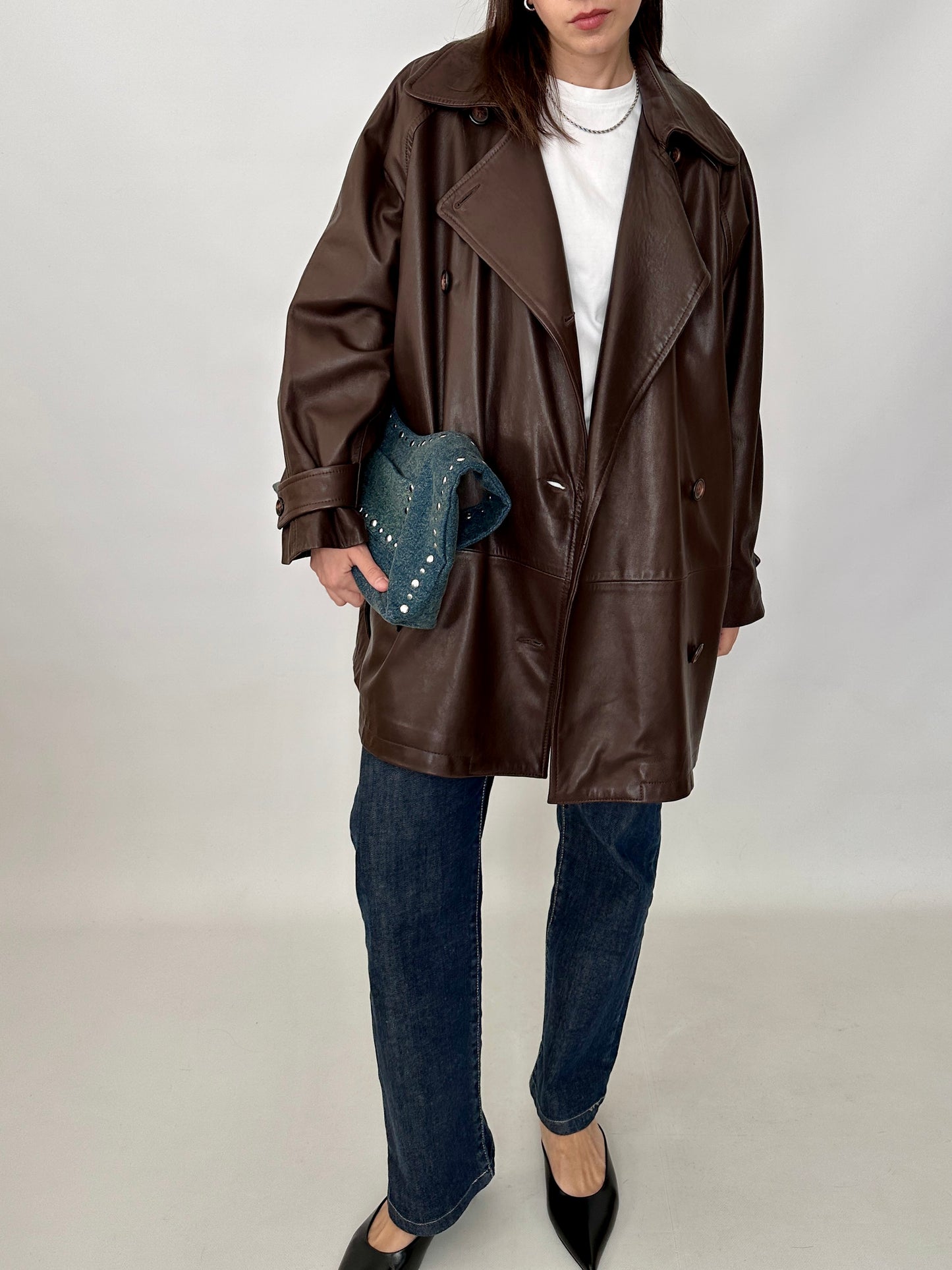 Chocolate brown soft leather caban