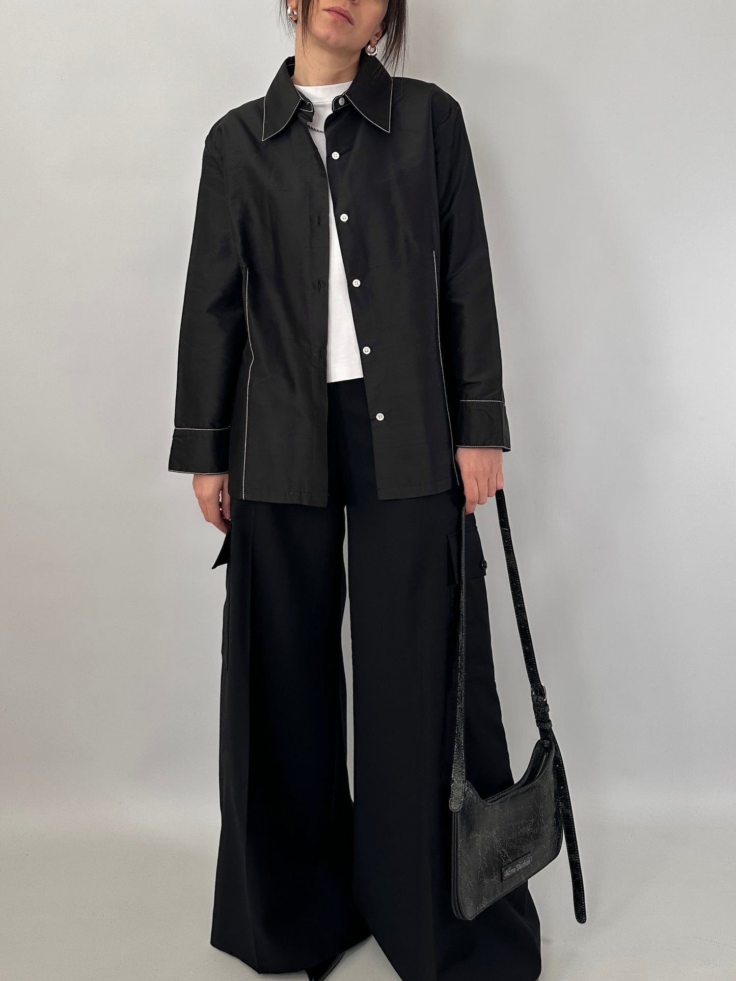 Contrast stitch silk shirt