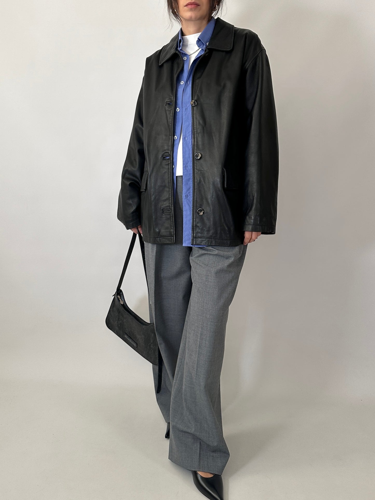 Boxy fit genuine leather jacket