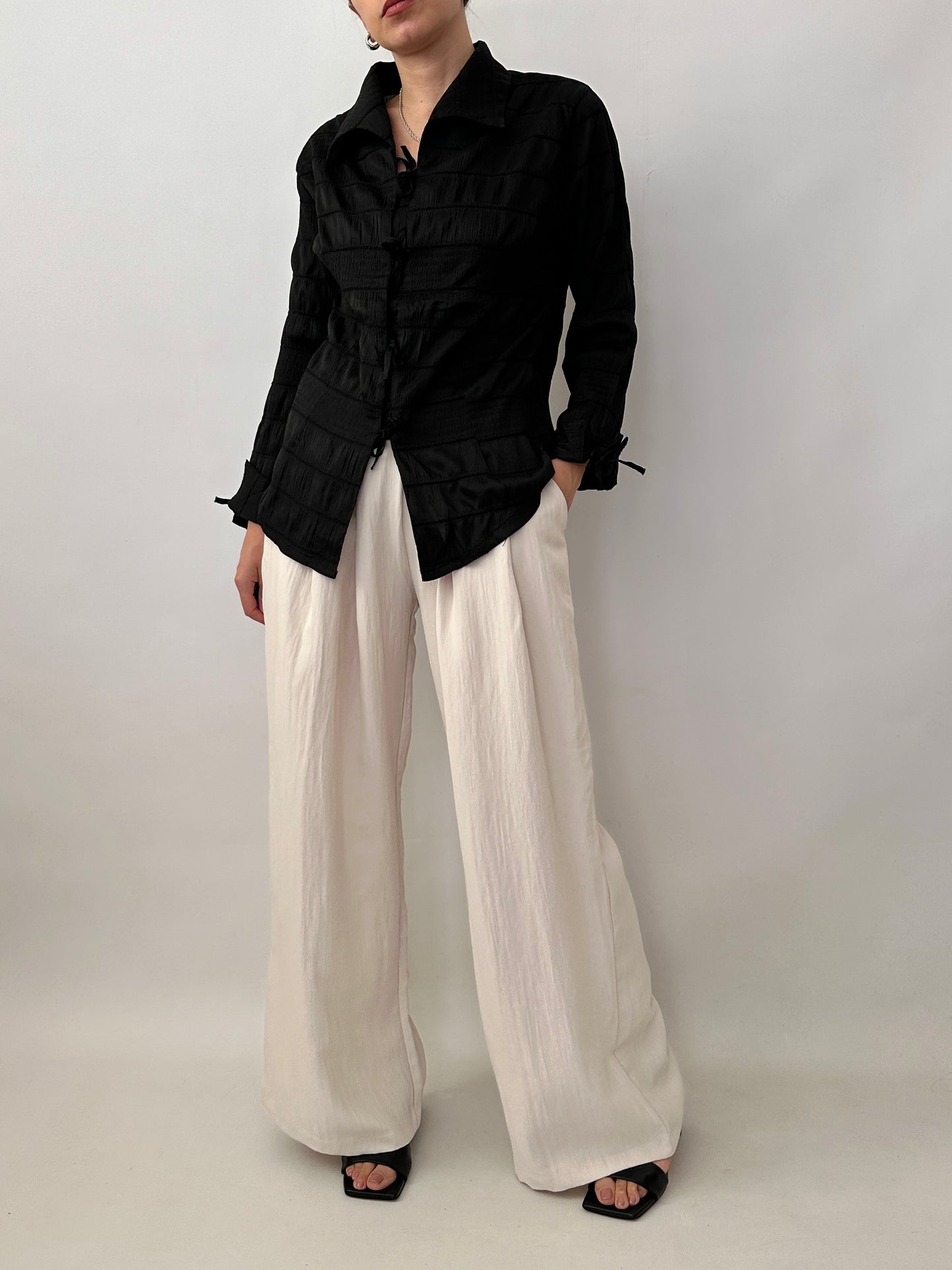 Crinkle bow detail shirt