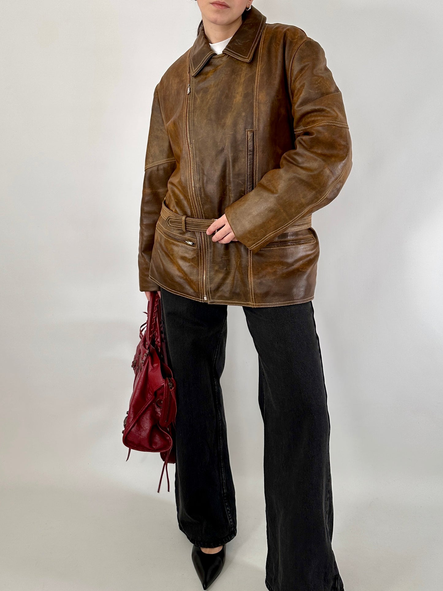 Biker jacket in real distressed leather