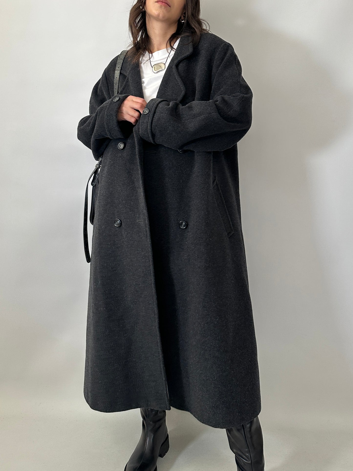 Vintage wool and kid mohair long coat - oversized fit