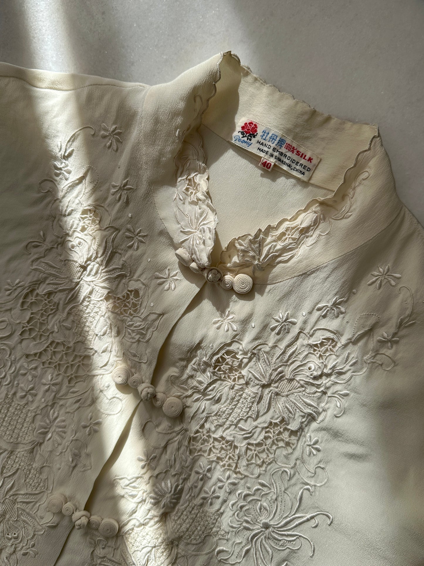 Hand-Embroidered Vintage Chinese Silk Blouse