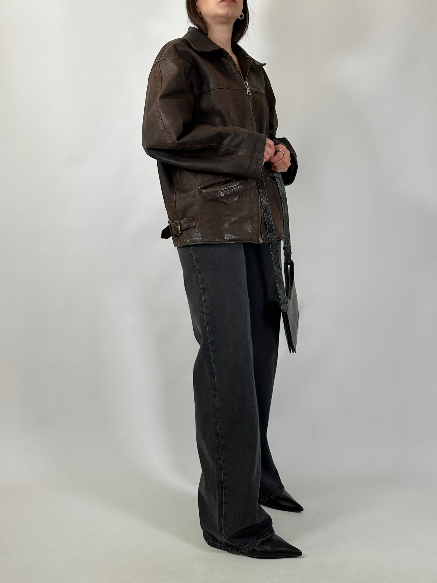 Vintage Brown Zip-Up Leather Jacket