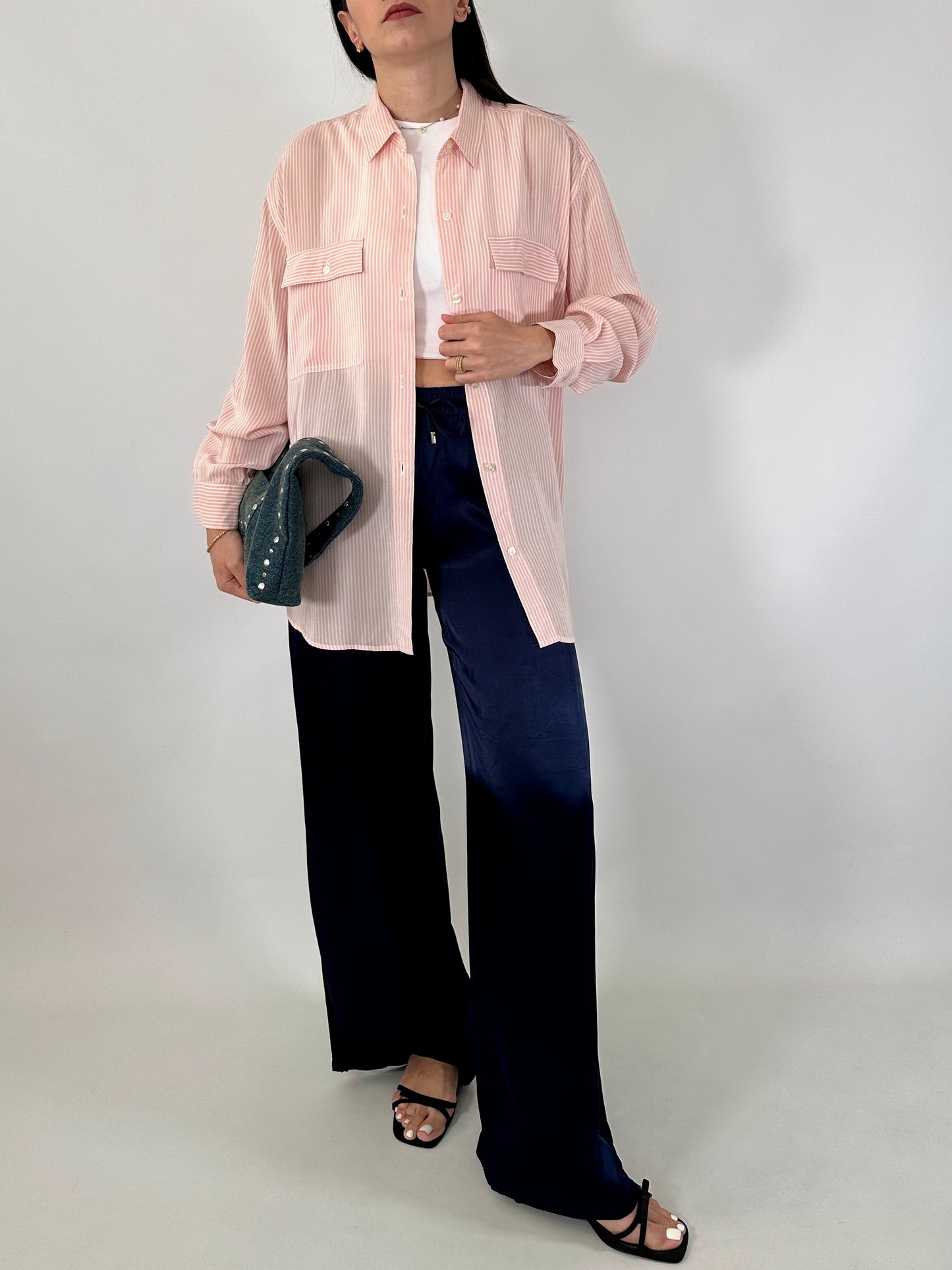 Pure silk striped pink shirt