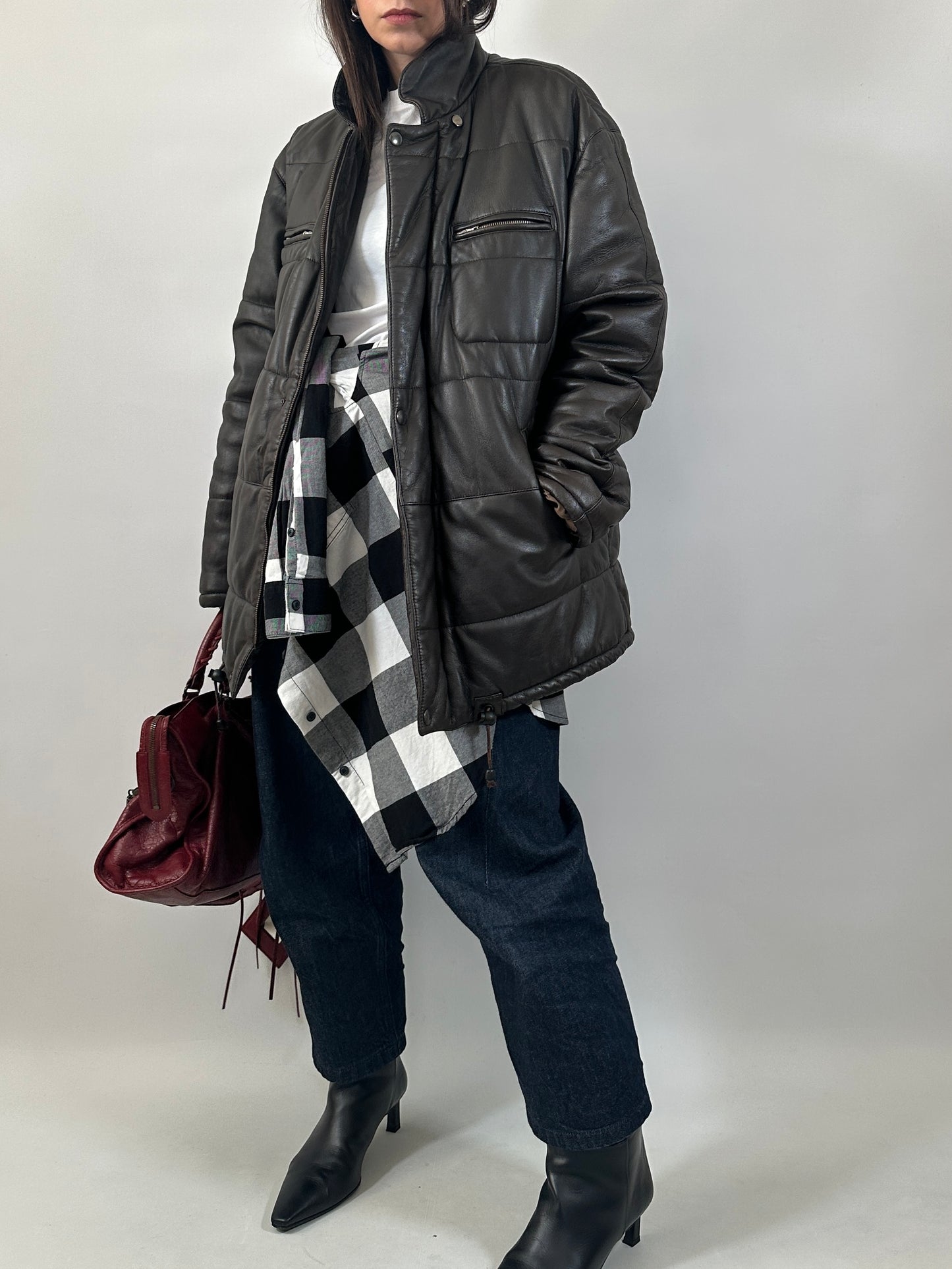 Dark Brown Quilted Leather Jacket