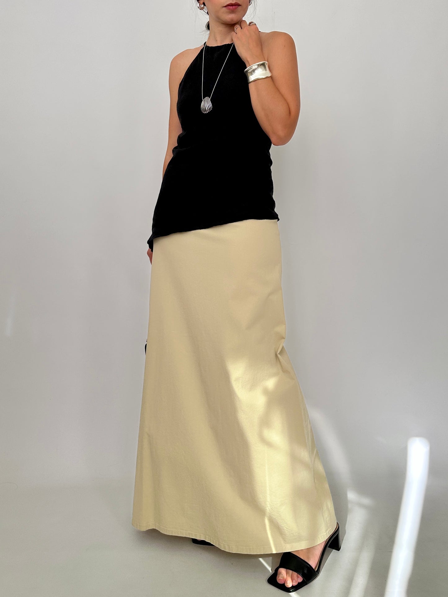 Minimal Cream Cotton Maxi Skirt
