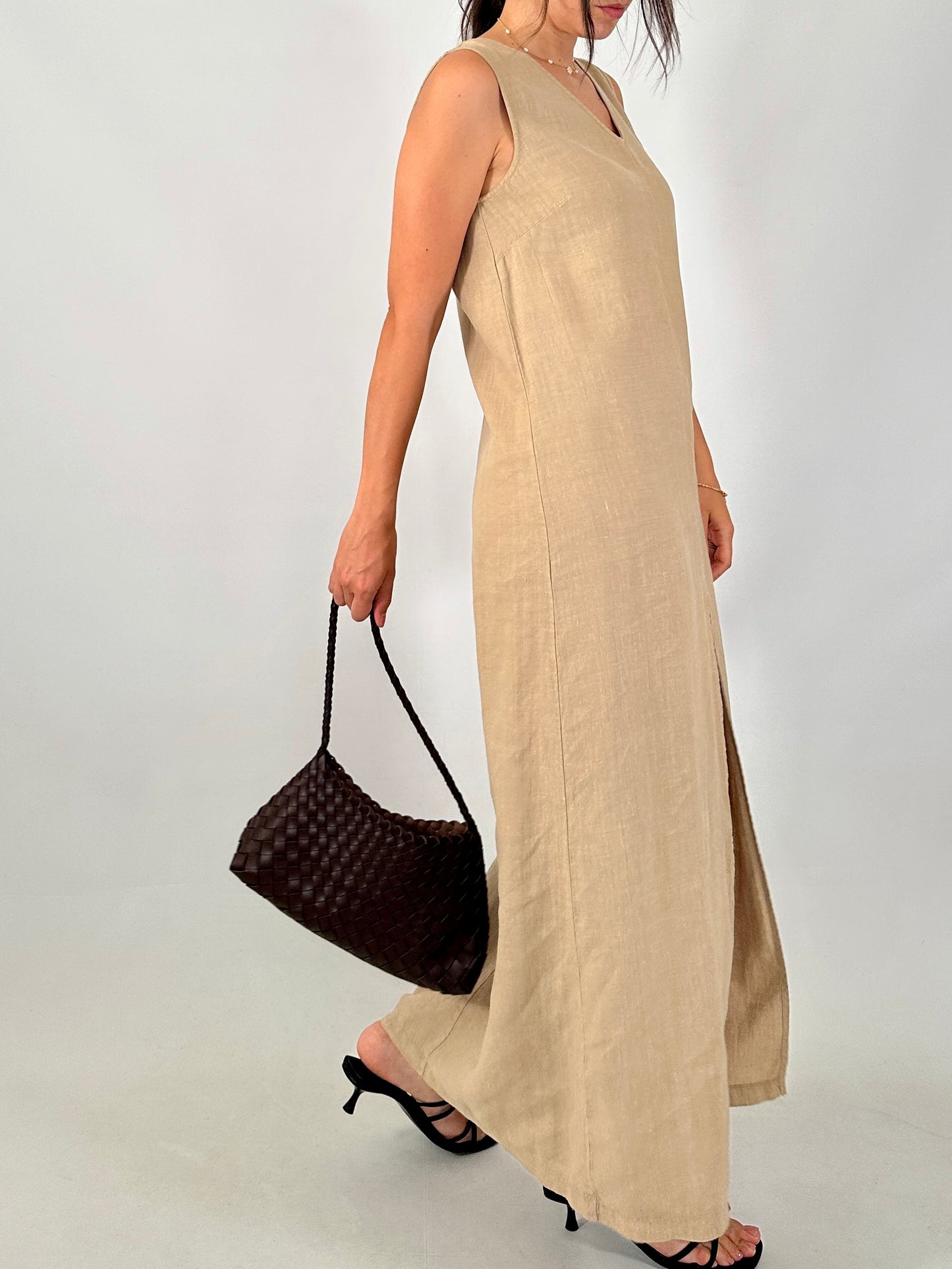Pure linen split dress