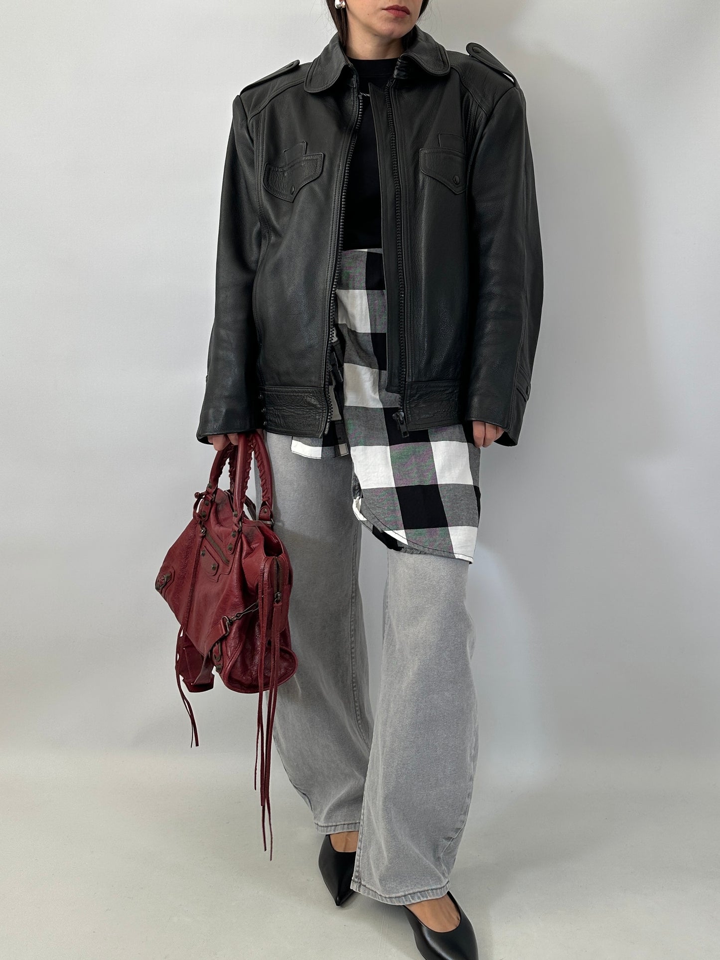 Vintage leather bomber with removable inner vest