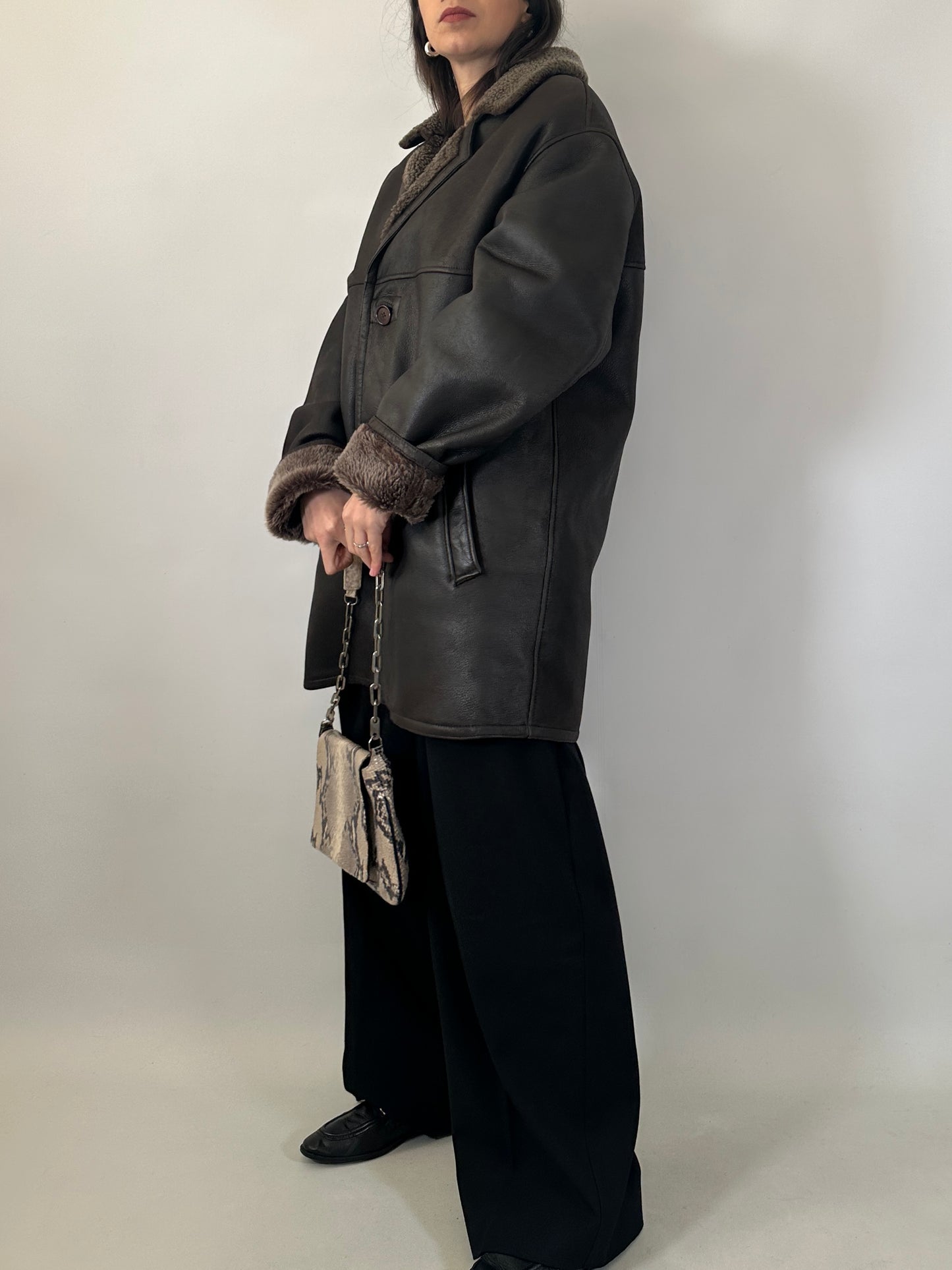 Vintage shearling coat brown and beige