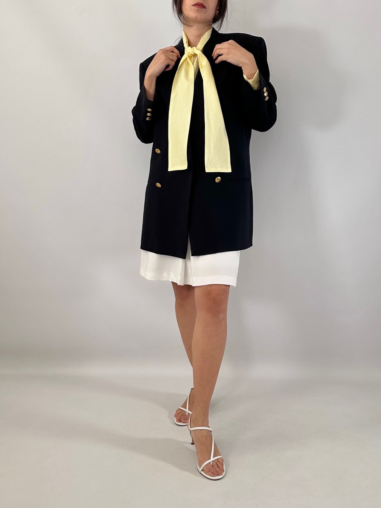 Butter yellow silk bow shirt