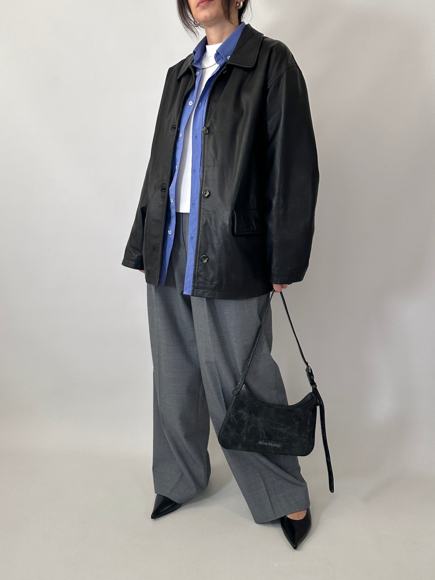 Boxy fit genuine leather jacket