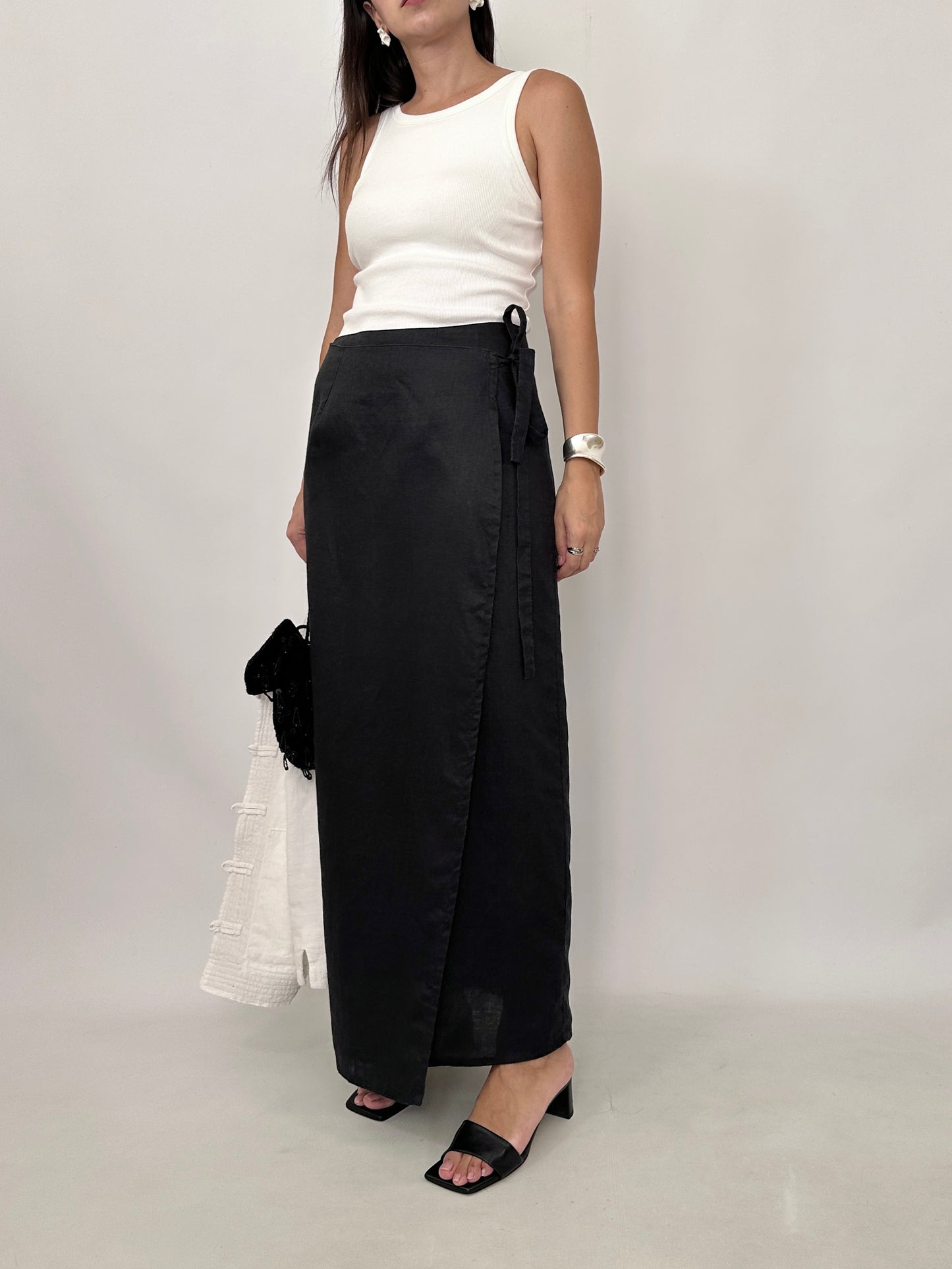 Essential Black Linen Wrap Skirt
