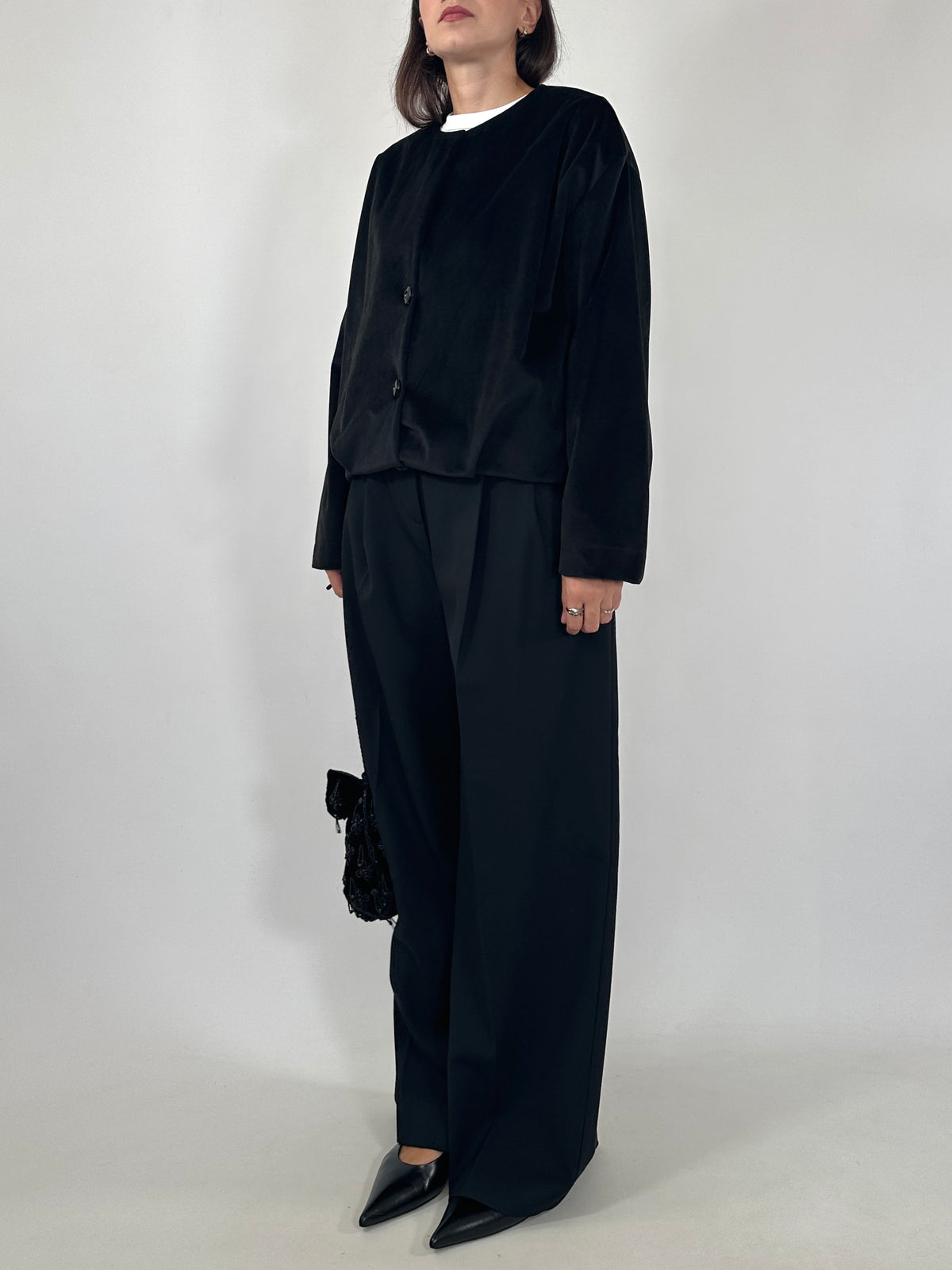 Tailored Black Velvet Bomber