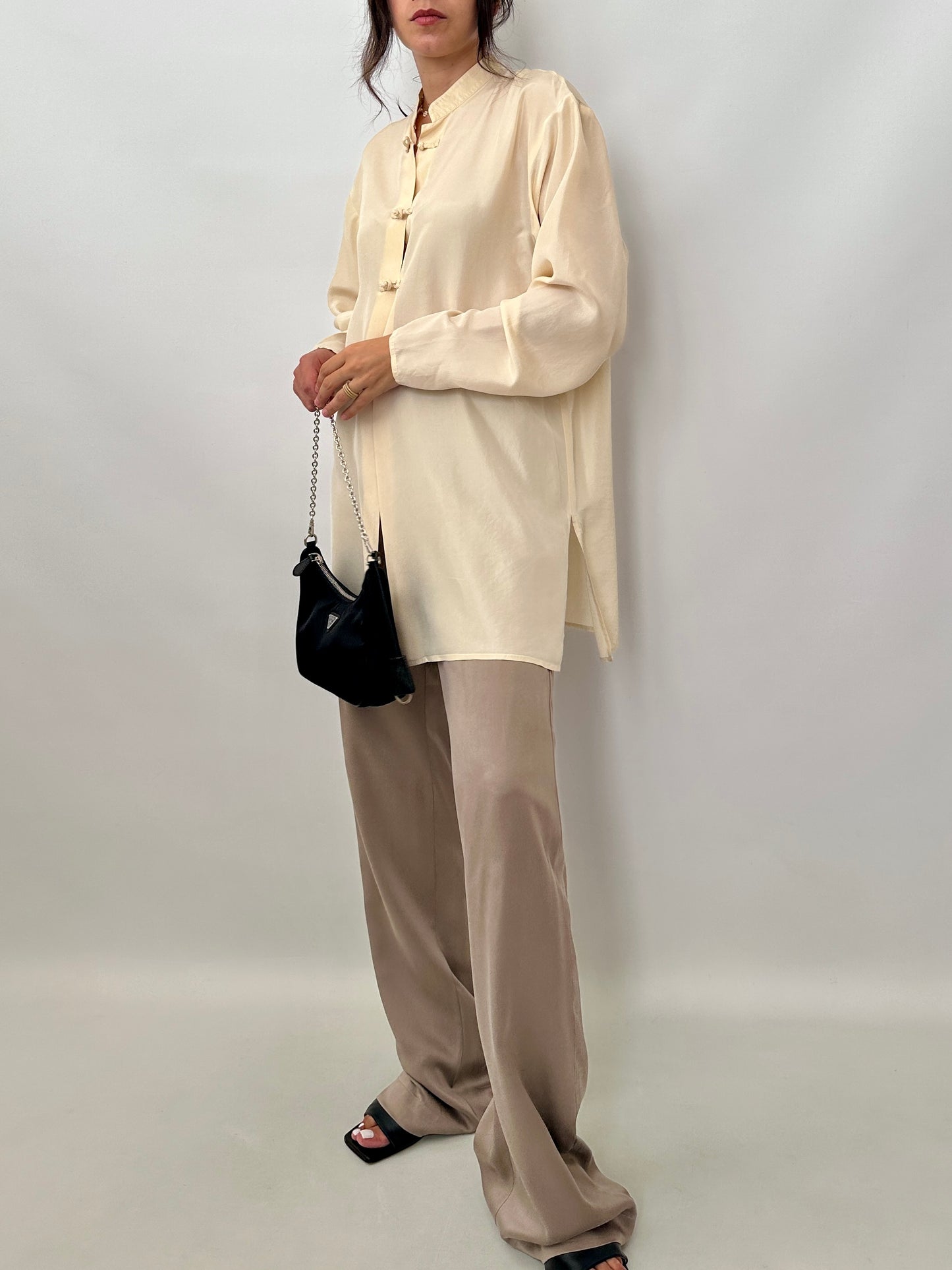 Pure silk pull-on trousers