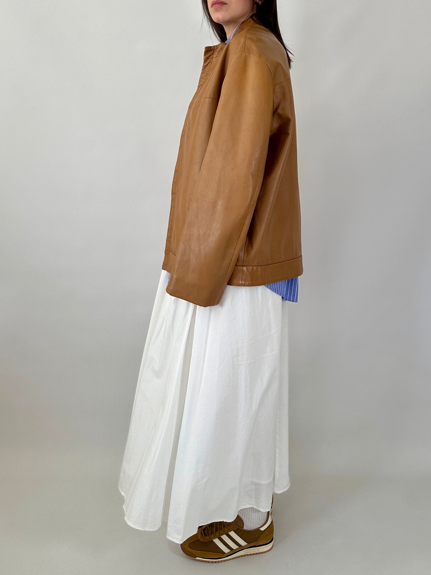 Biscuit oversized leather jacket