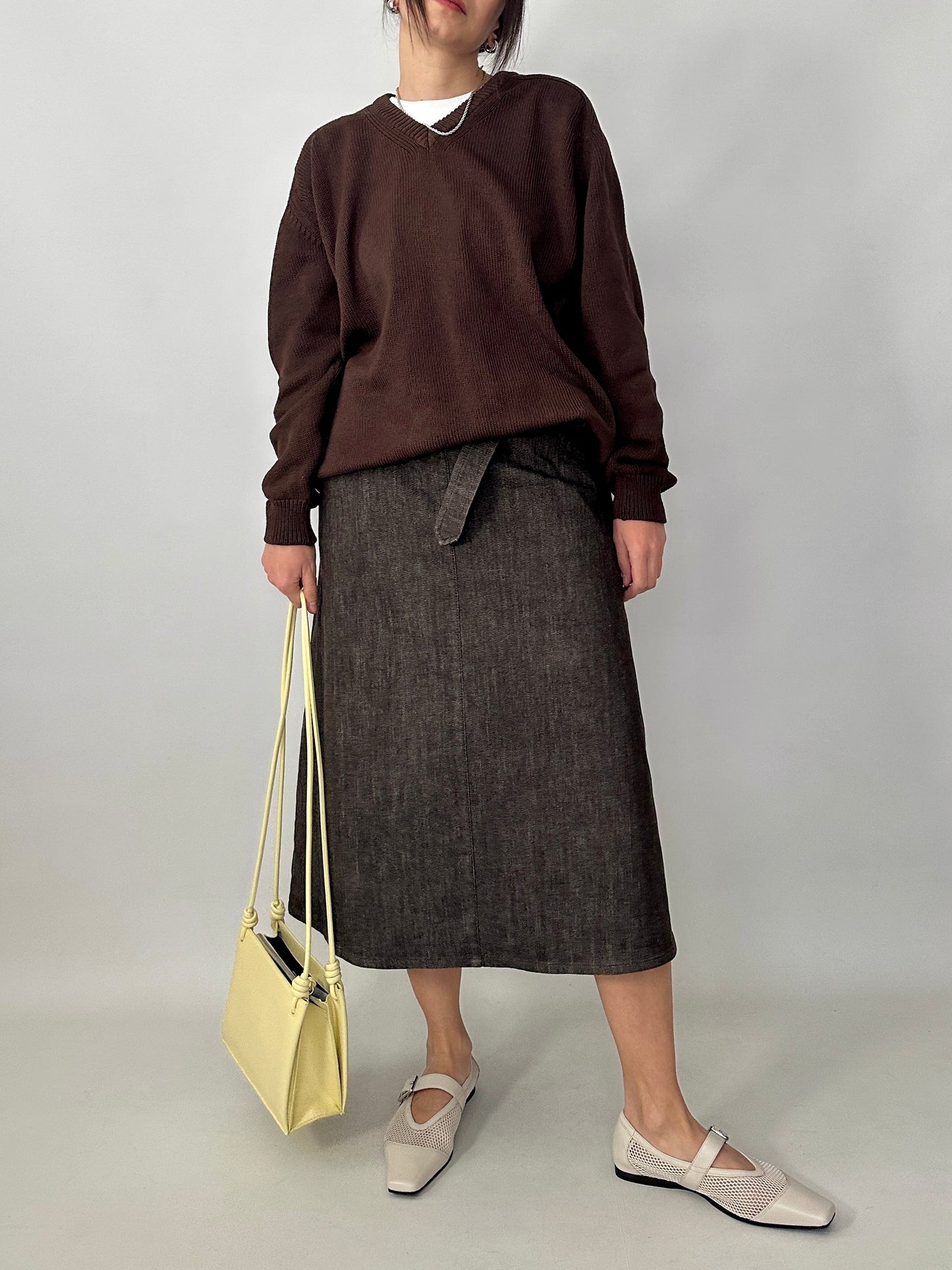 Max Mara chocolate denim wrap skirt