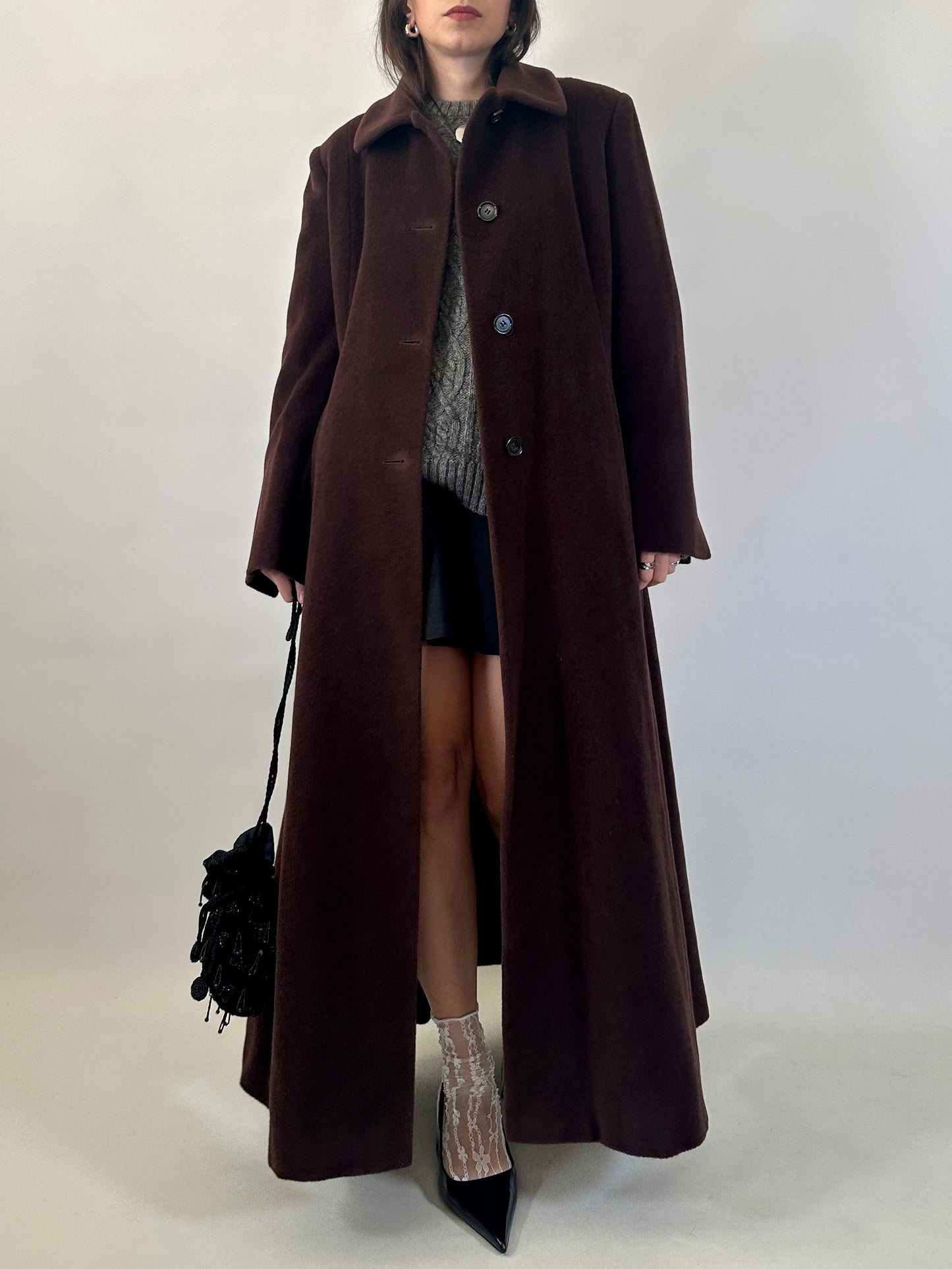 Vintage Extra Long Brown Piacenza Wool Coat