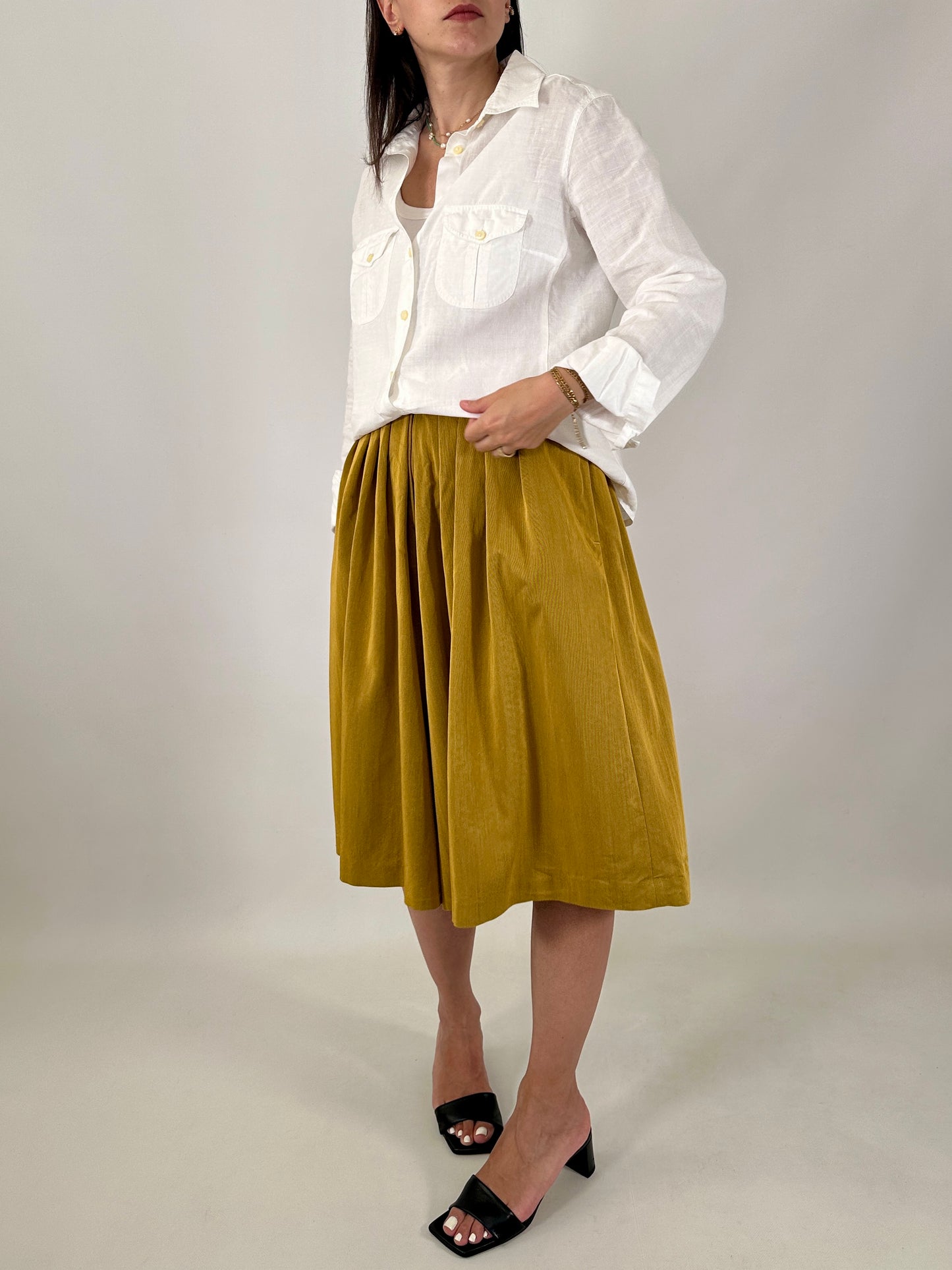 Wide-leg mustard culottes