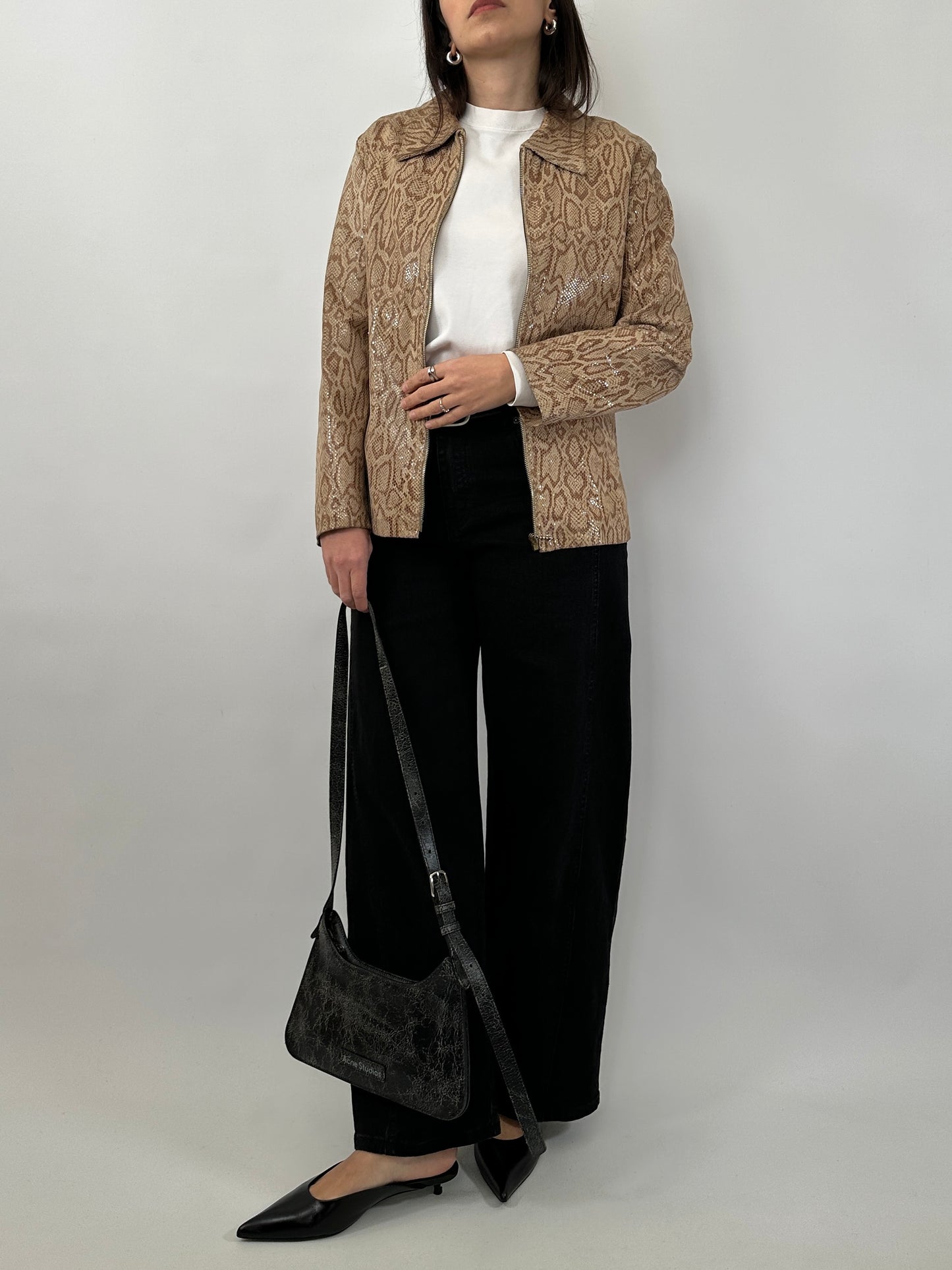 Vintage Snake Print Leather Jacket