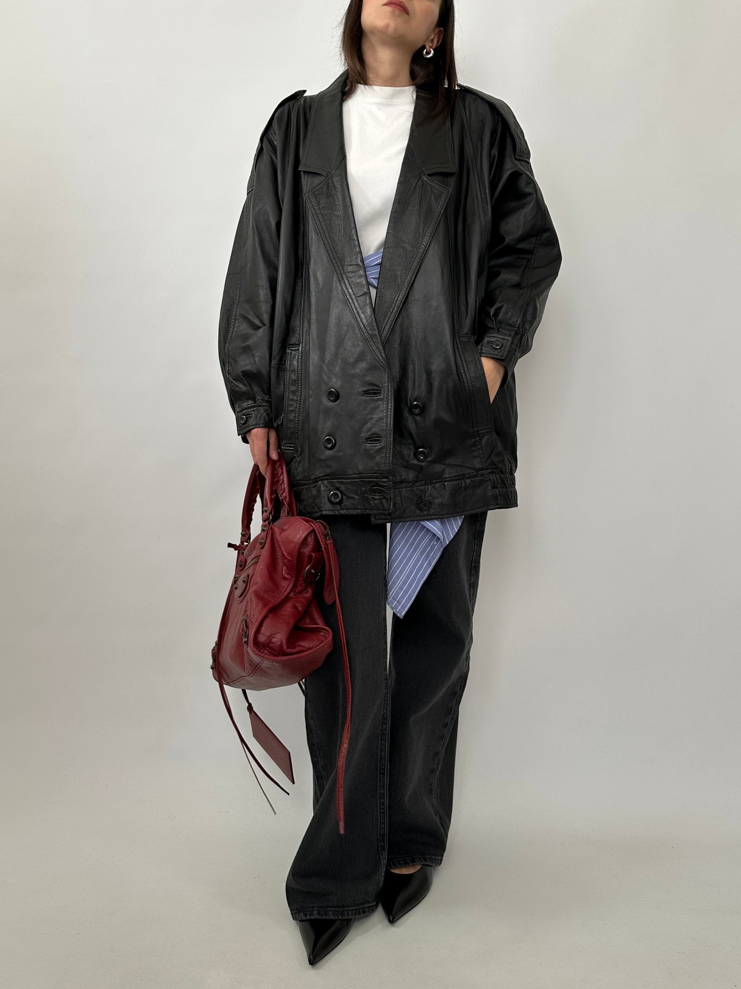 Oversized Vintage Leather Power Jacket