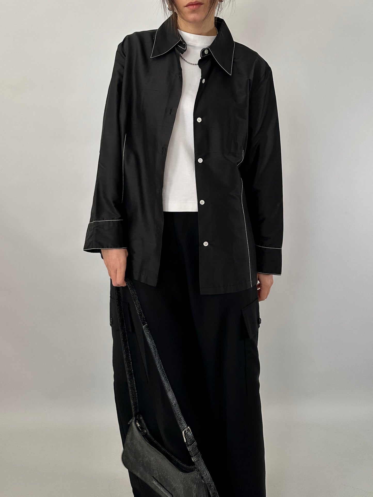 Contrast stitch silk shirt