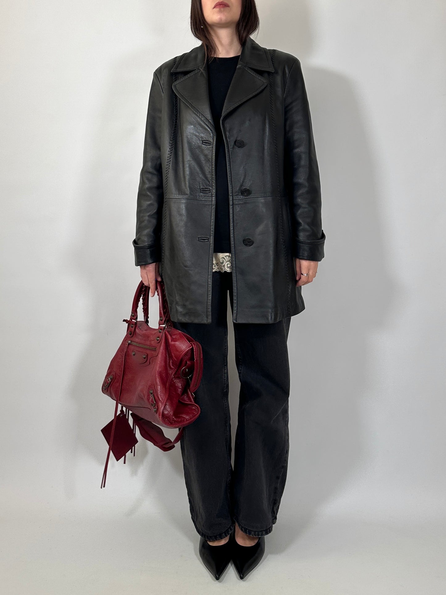 Soft Leather Nappa Coat with Whipstitch Details