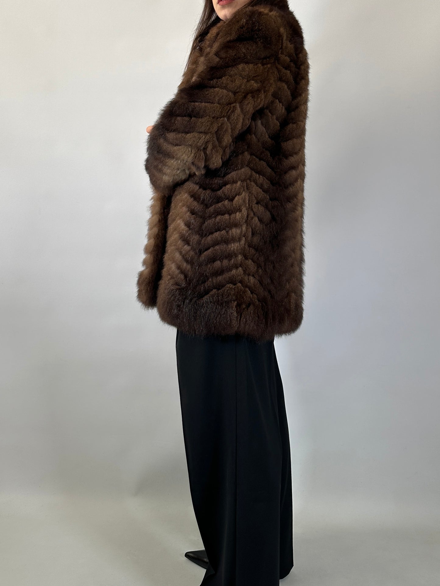 Vintage Chevron Fur Coat