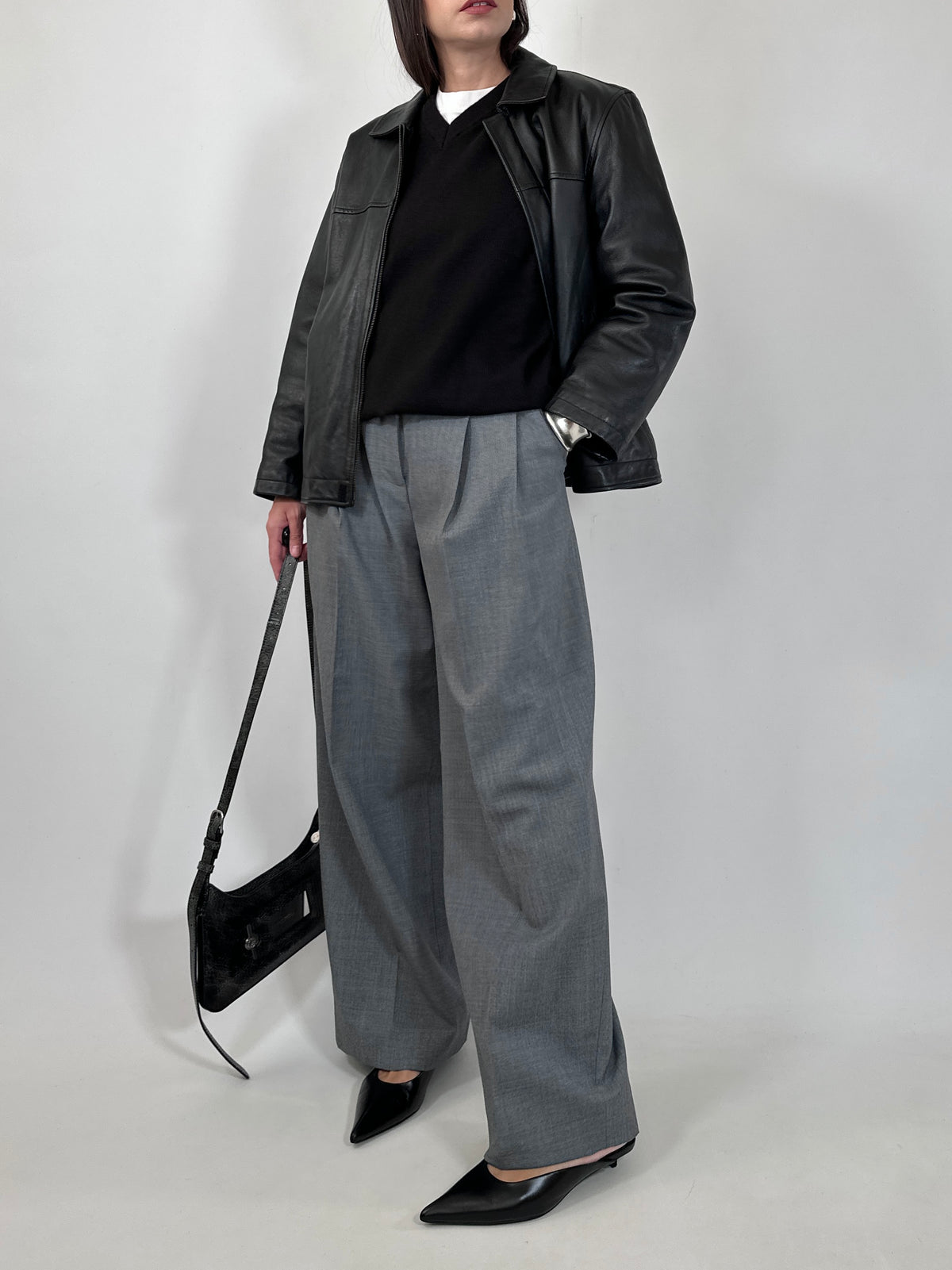 Black Fine Wool V-Neck Sweater
