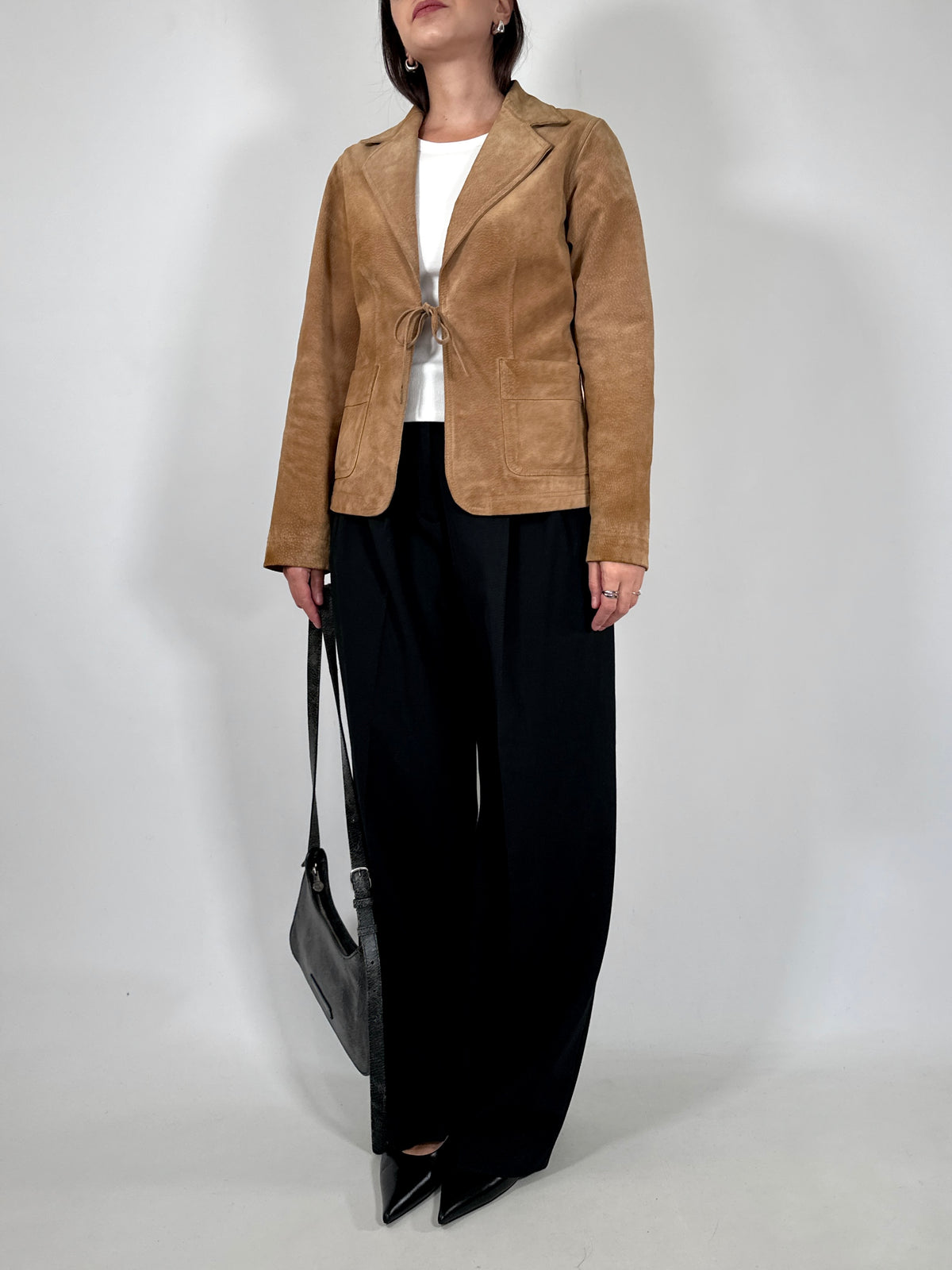 Tan Suede Tie-Front Blazer