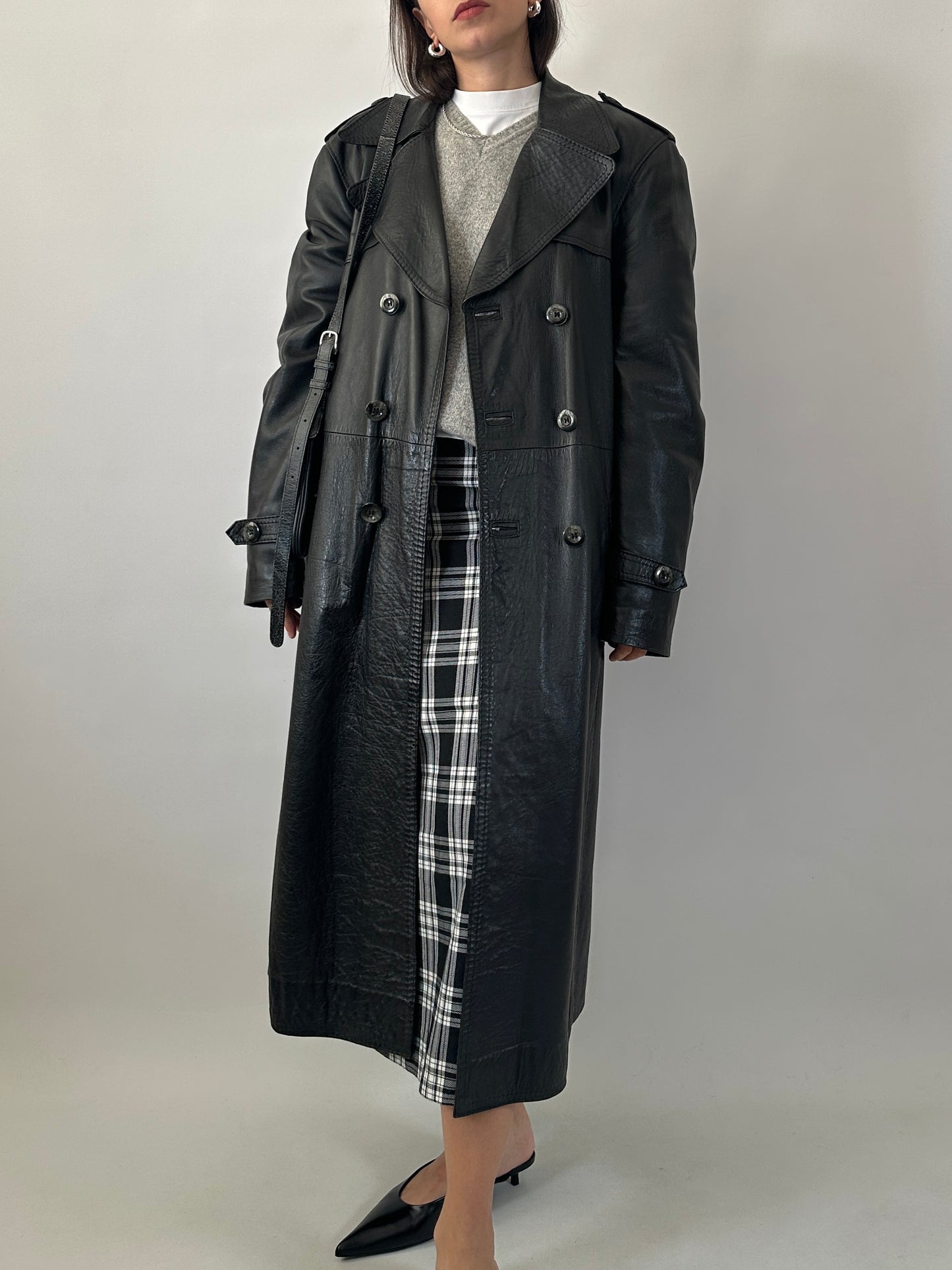 Long soft leather trench coat