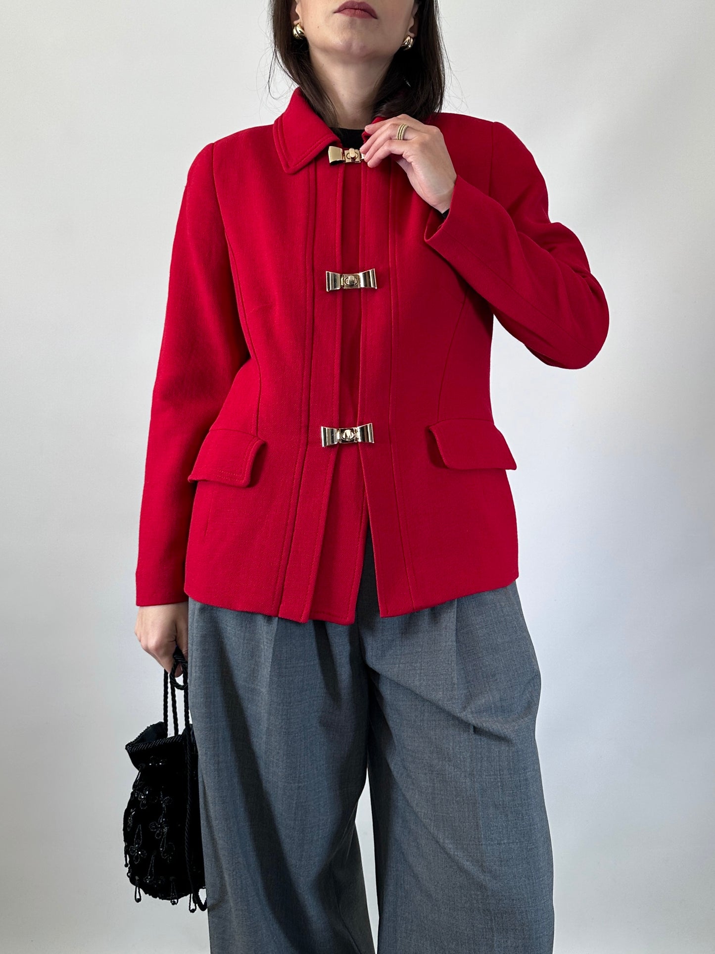 Vintage Luisa Spagnoli Red Jacket with Bow Buttons