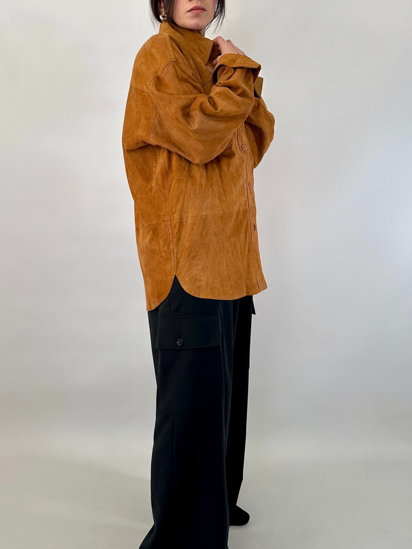 Vintage overshirt in tan real suede