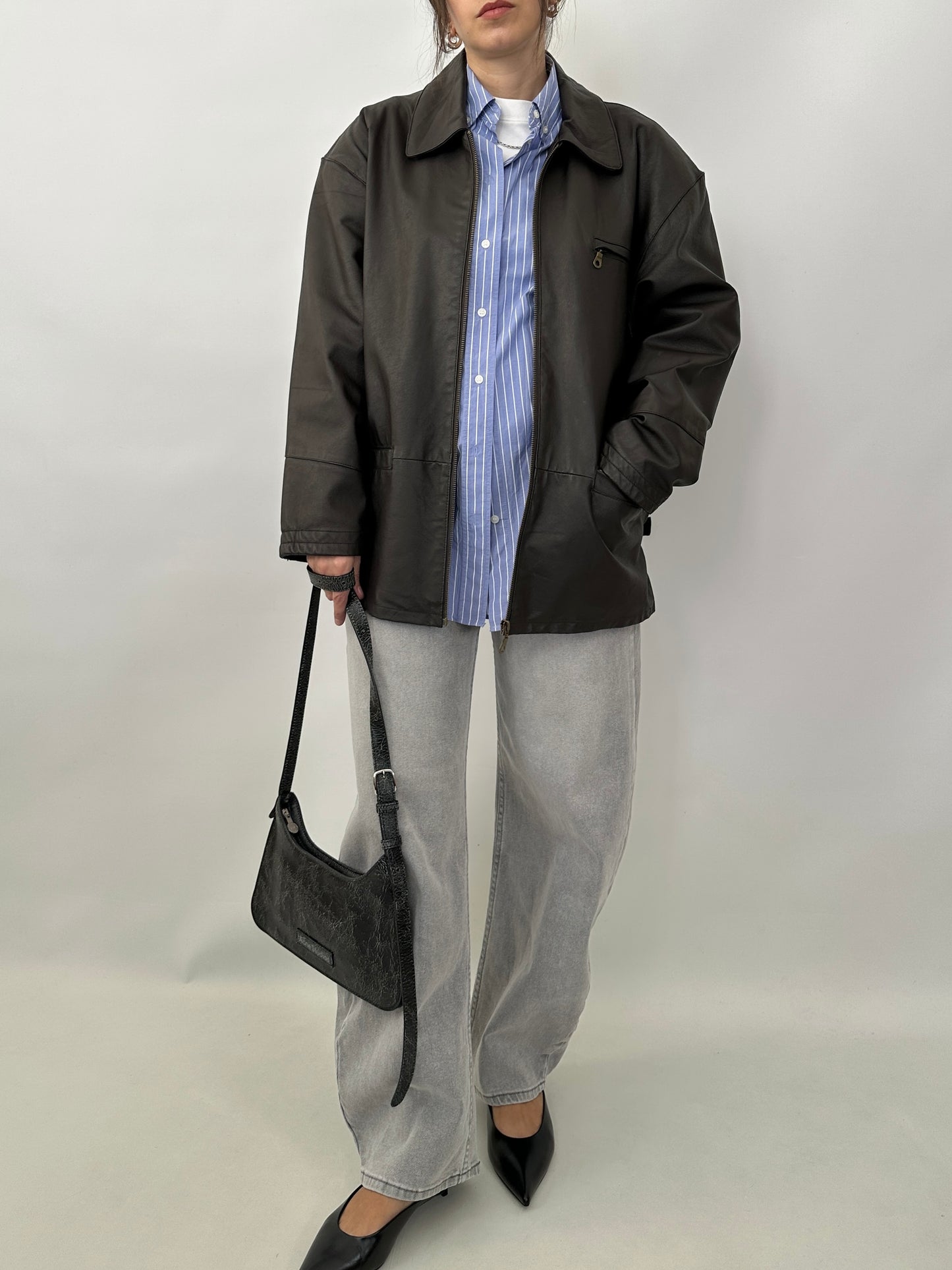 Brown leather zipped jacket