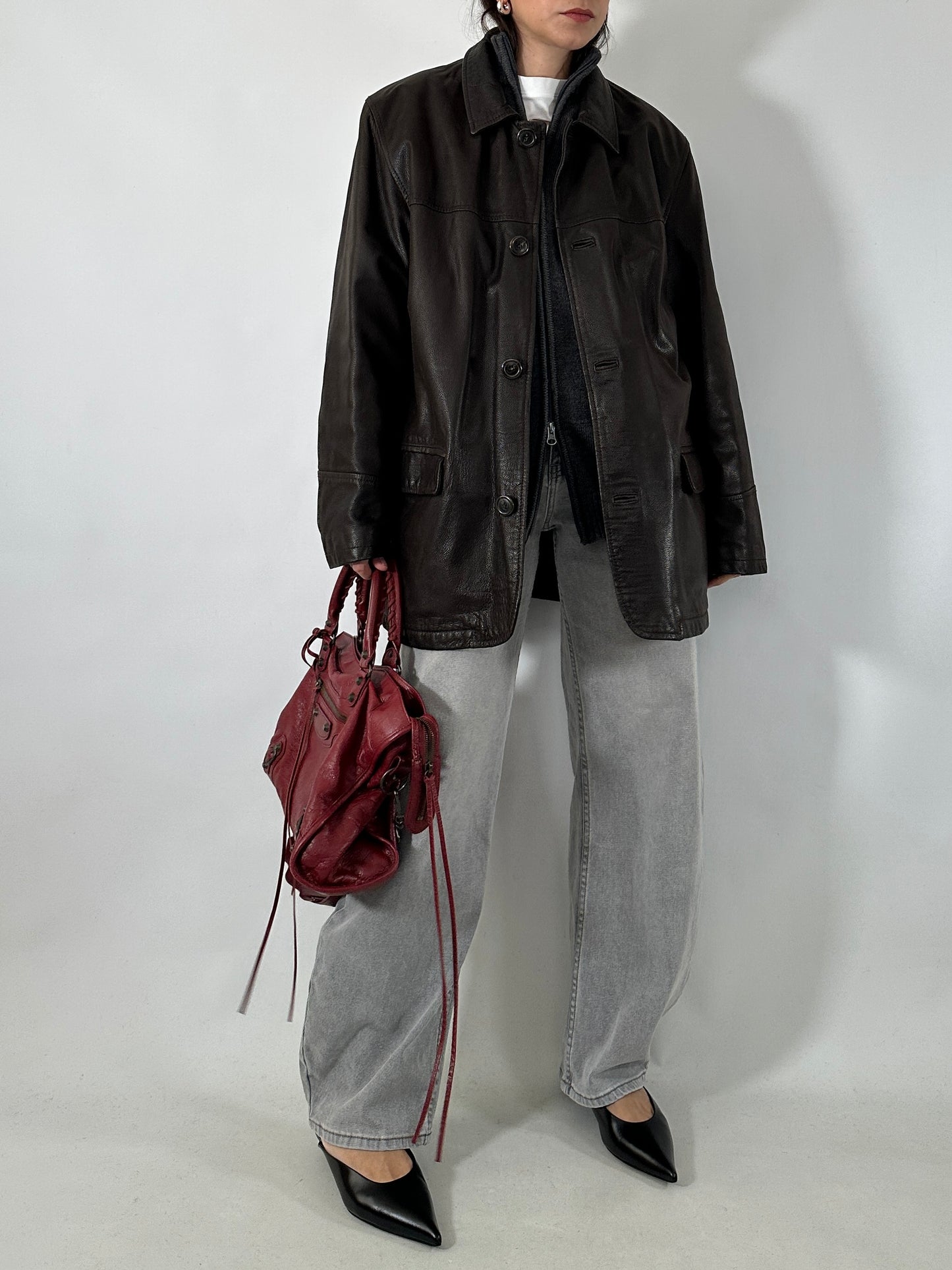 Soft leather coat with warm lining