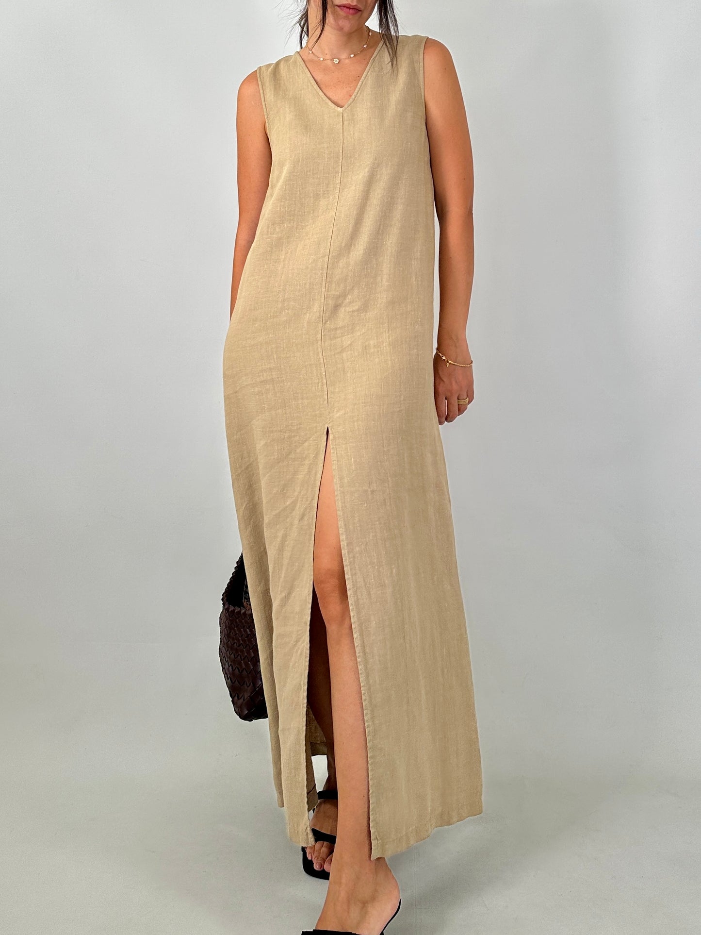 Pure linen split dress