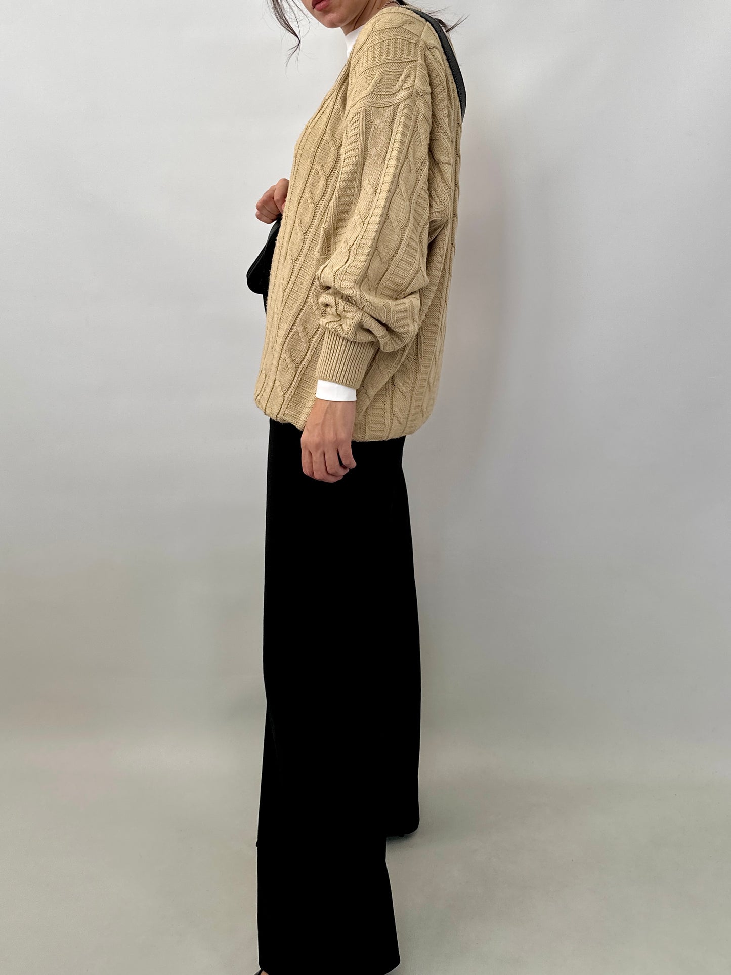 Cable-knit oversized cotton sweater