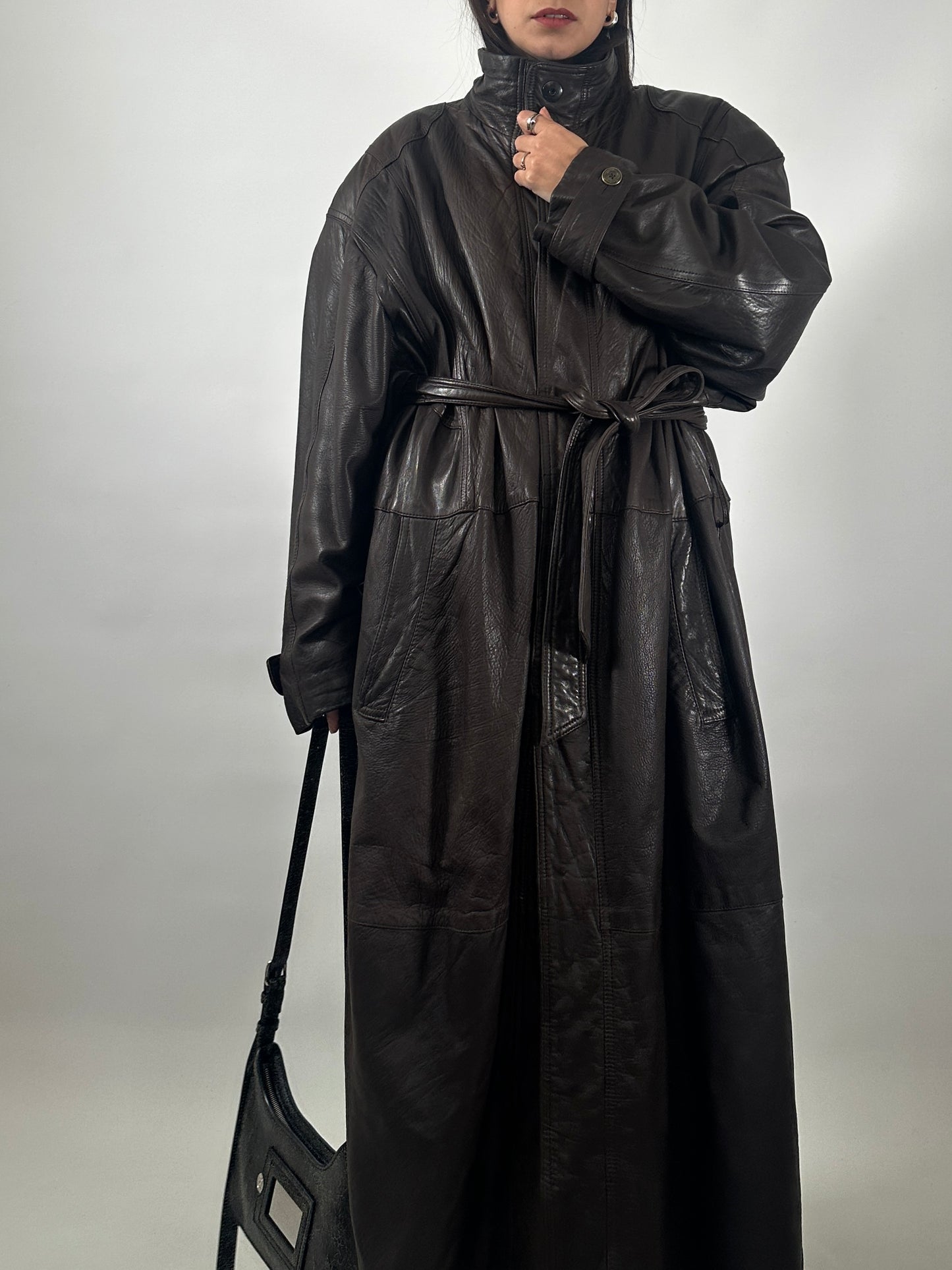 Vintage Soft Leather Funnel Neck Coat