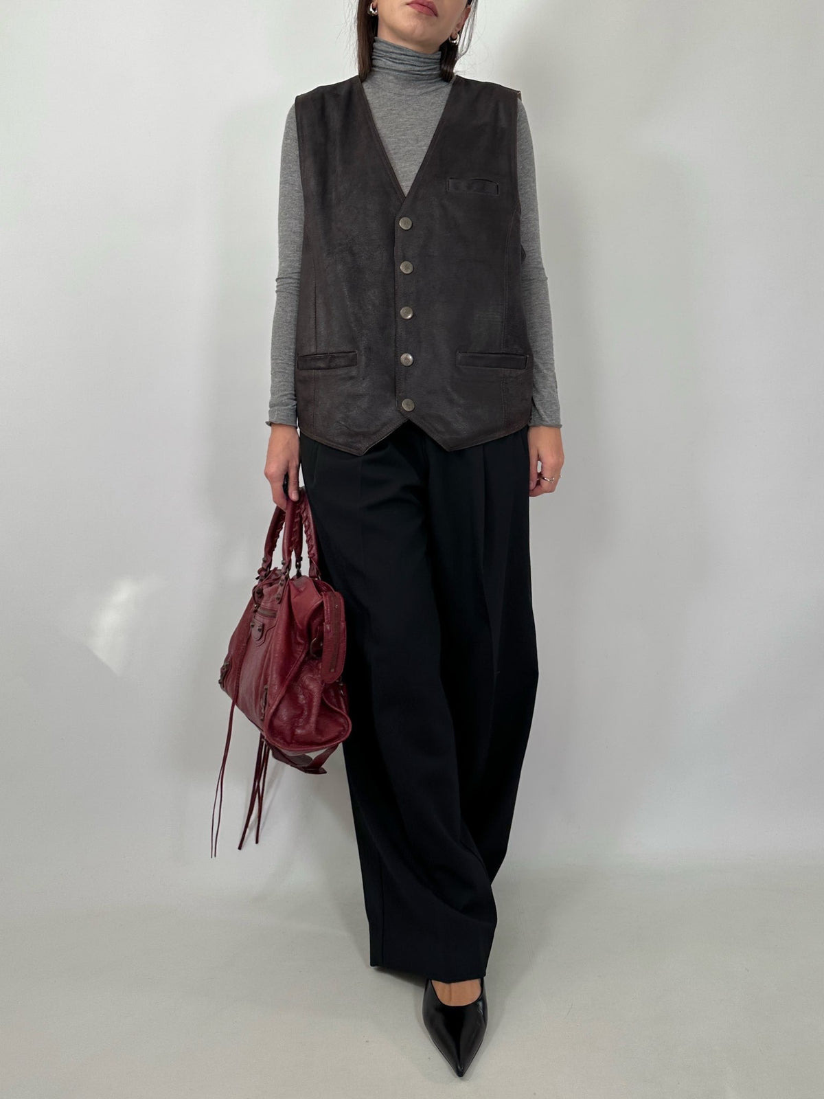 Dark Brown Crackled Leather Vest
