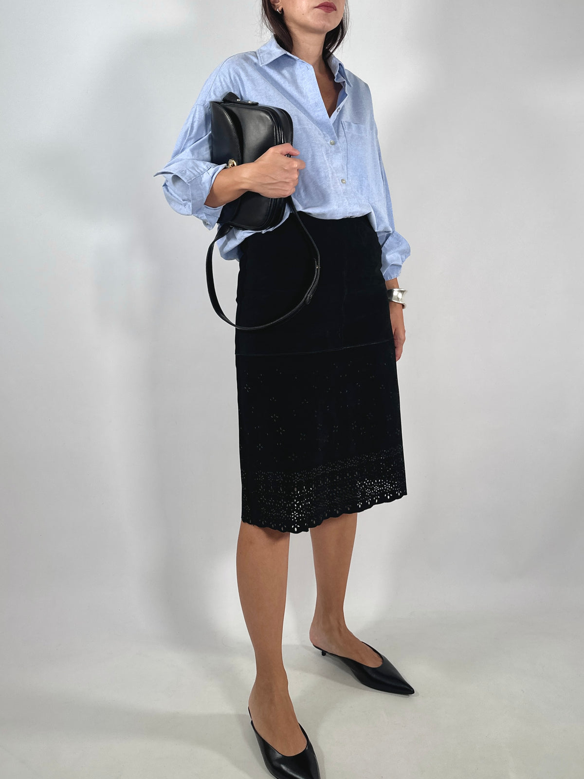 Black Suede Cut-Out Skirt